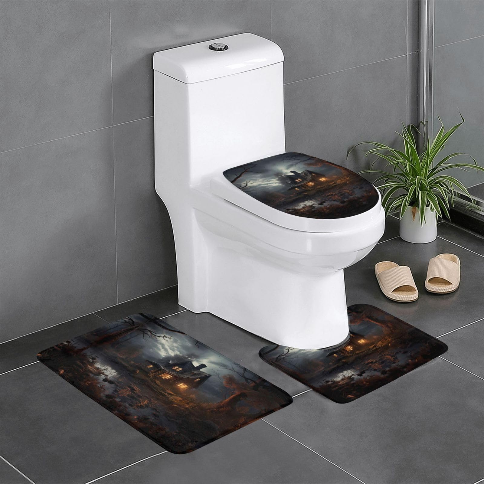 Tapis antidérapant de bain rectangle et U Horror House 61x40,6 cm pour WC