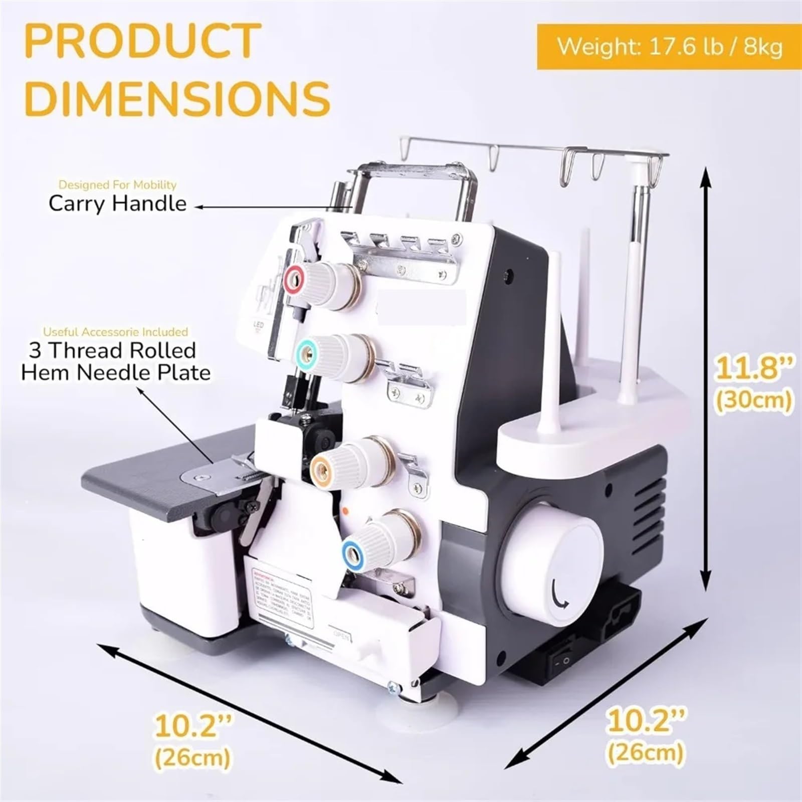 Macchina per tagliacuci semi-industriale - Telaio in metallo resistente, sistema overlock 3-4 fili per cuciture lisce e durevoli