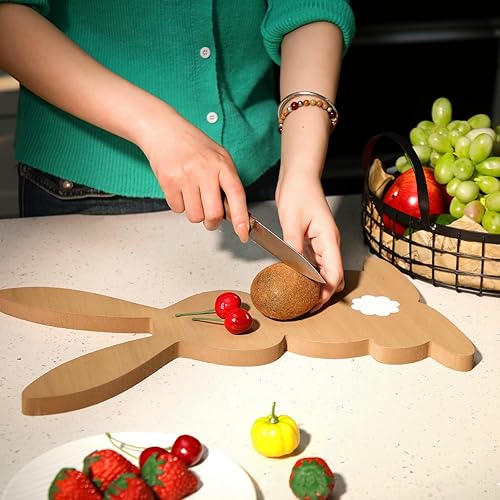 Miniatura 5 de Ziliny 2 tablas de cortar de conejo, linda tabla de cortar para cocina, tabla de cortar para carnicero, verduras, frutas, ensalada, bloque, queso,