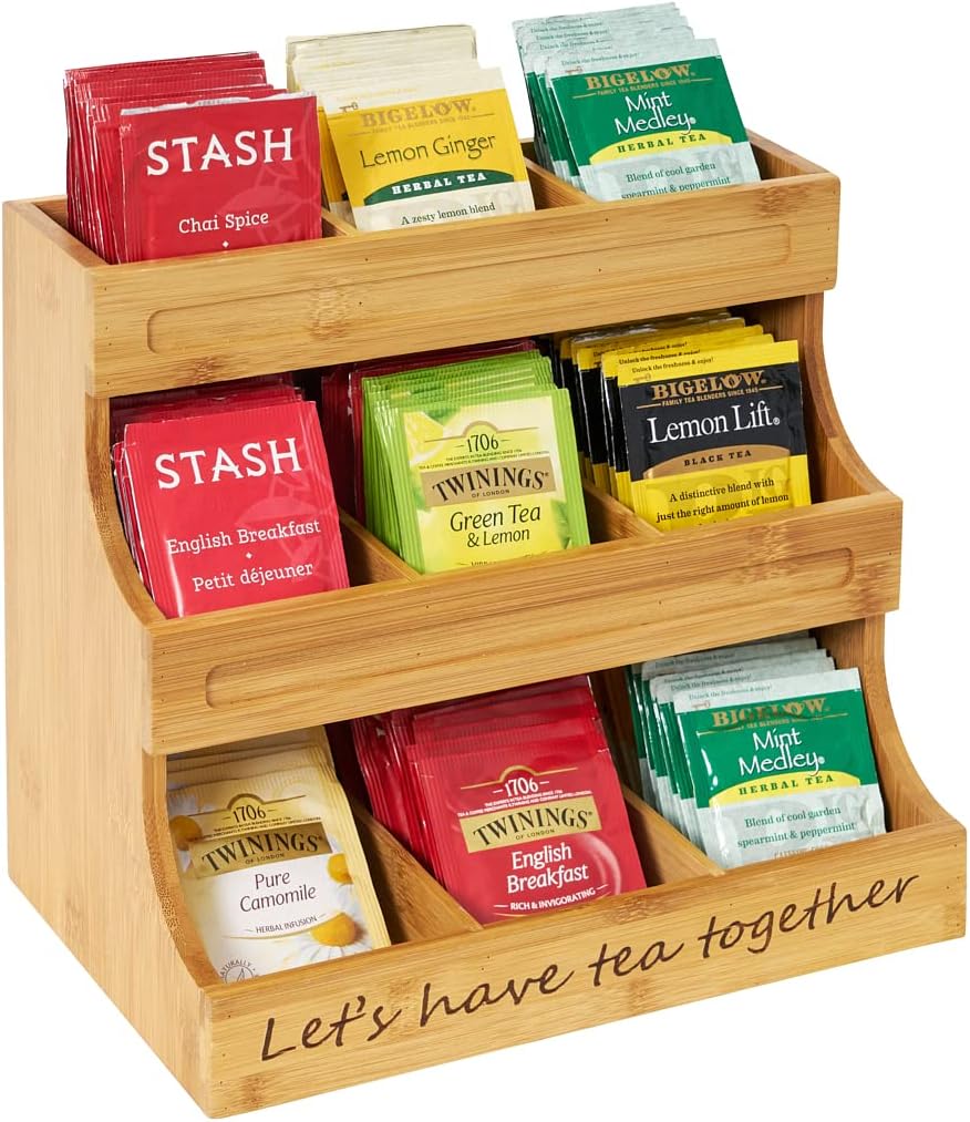 NHZ Tea Bag Holder Bamboo 3 Tier, Tea Holder For Tea Bags Organizer Over 180 Tea Bags. Tea Bags Storage Cabinet and Counter. It's Can Hold Tea Bags, Coffee Pod, Sugar.