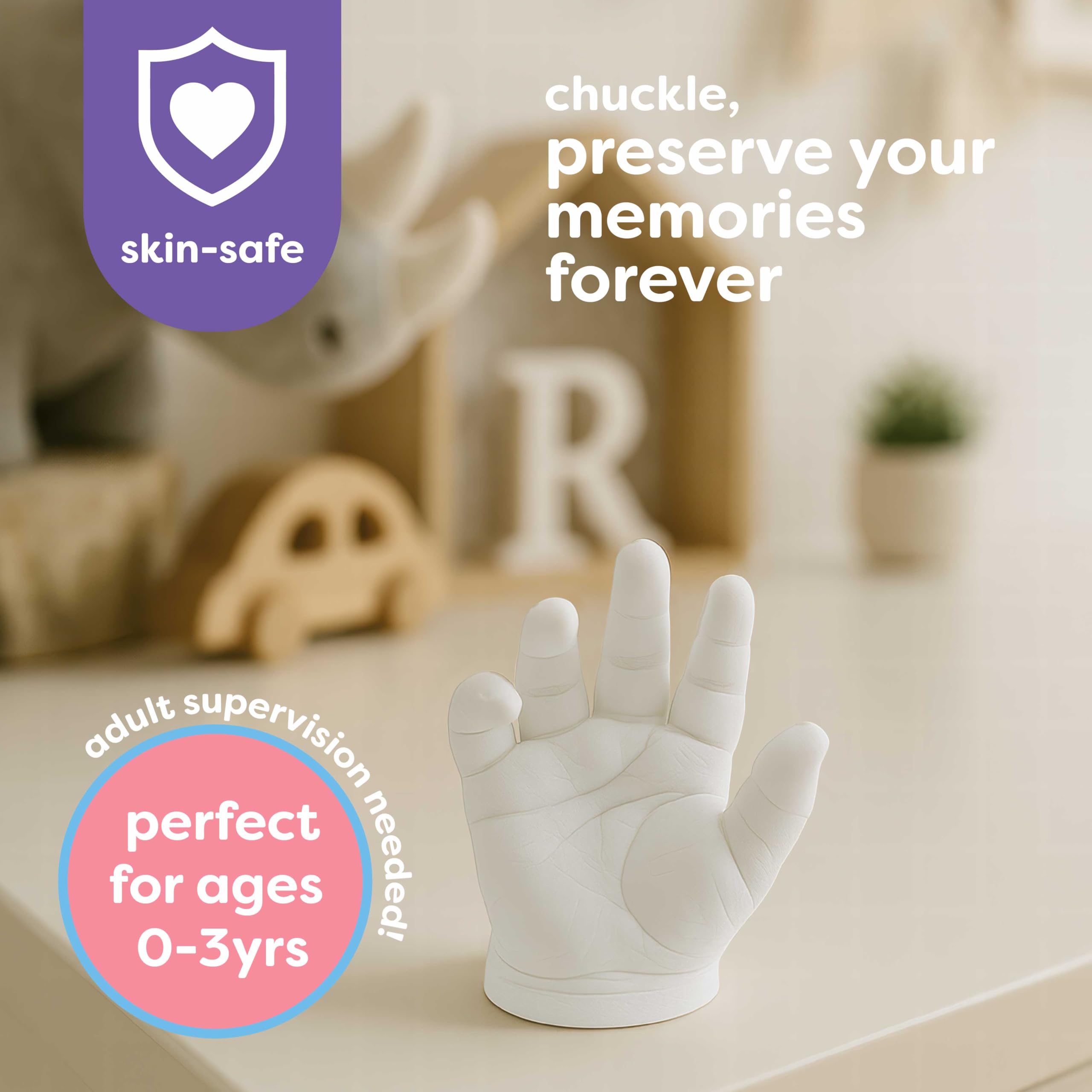 Chuckle Baby Handabdruck und Fußabdruck Set, 3D Gipsabdruck zum Selbermachen, Andenken zur Geburt