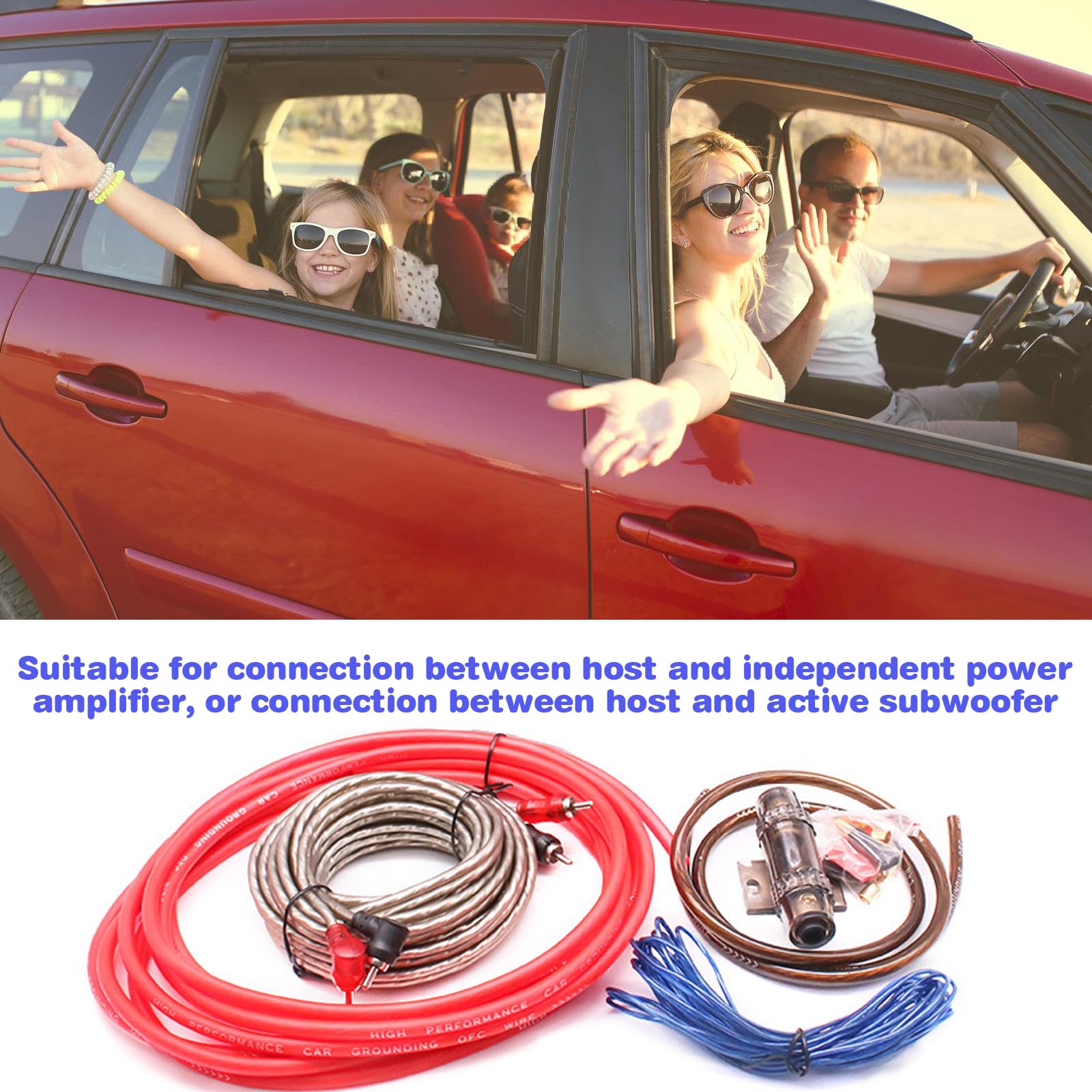 GBKDQQ Lot de 7 câbles pour caisson de basses, amplificateur de voiture 4GA, kit de câbles d'amplificateur de voiture de 5 m, kit d'installation pour amplificateur de voiture, câble audio de voiture
