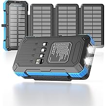 Solar Charger Power Bank 49800mAh with 4 Built-in Cables &amp; 3 Foldable Panels, PD22.5W Fast Portable Phone Charger, External Battery Pack with USB-C in/Output &amp; Flashlight for Outdoor Camping