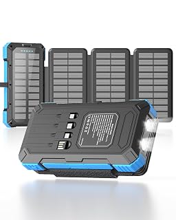 Solar Charger Power Bank 49800mAh with 4 Built-in Cables & 3 Foldable Panels, PD22.5W Fast Portable Phone Charger, External Battery Pack with USB-C in/Output & Flashlight for Outdoor Camping - Amazon product rated Grade A