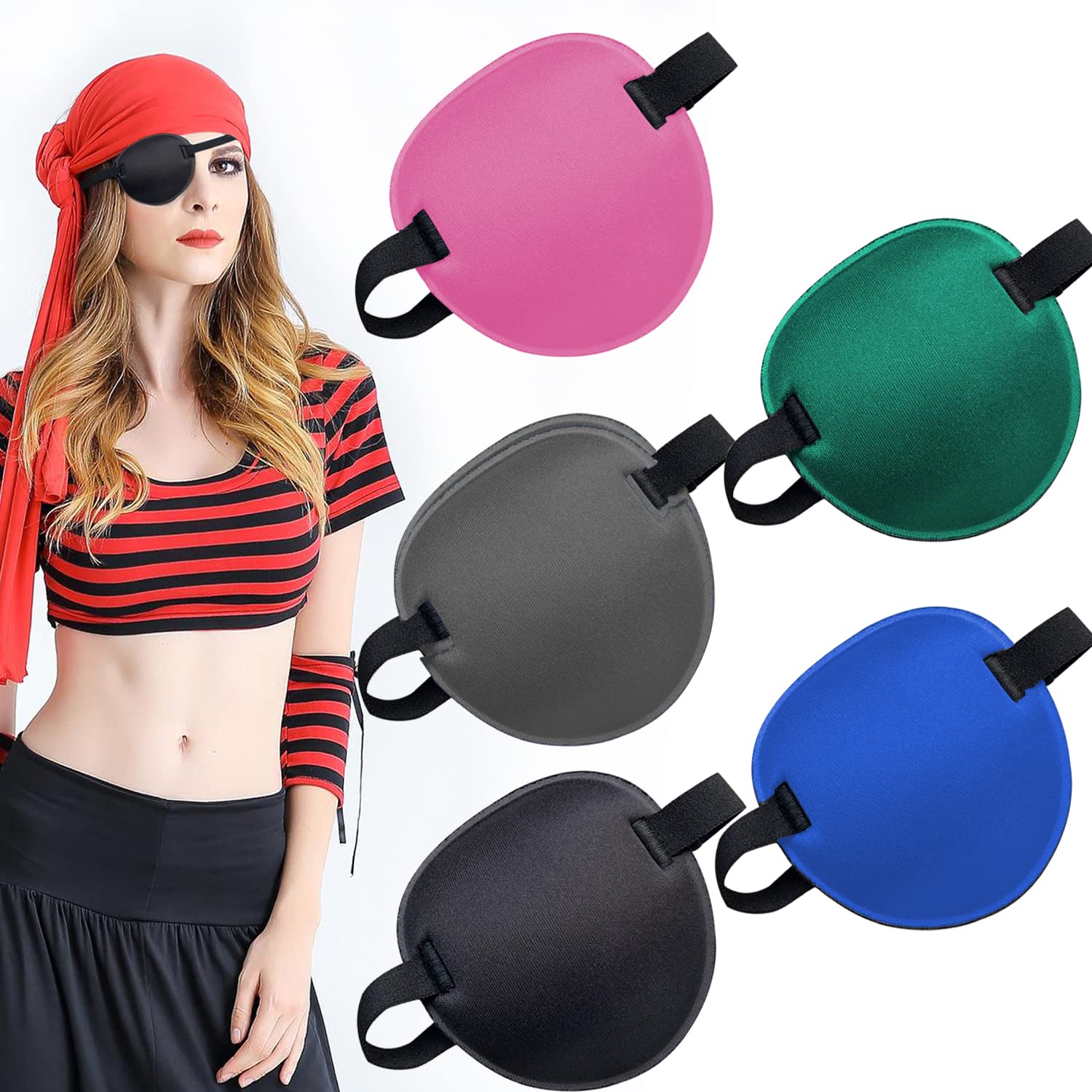 THSIREE5PCS Eye Patch, Adjustable Eye Patches, Medical Eye Patch, Amblyopia Lazy Eye Patches for Left or Right Eyes, (Black, Grey, Blue, Green, Pink)