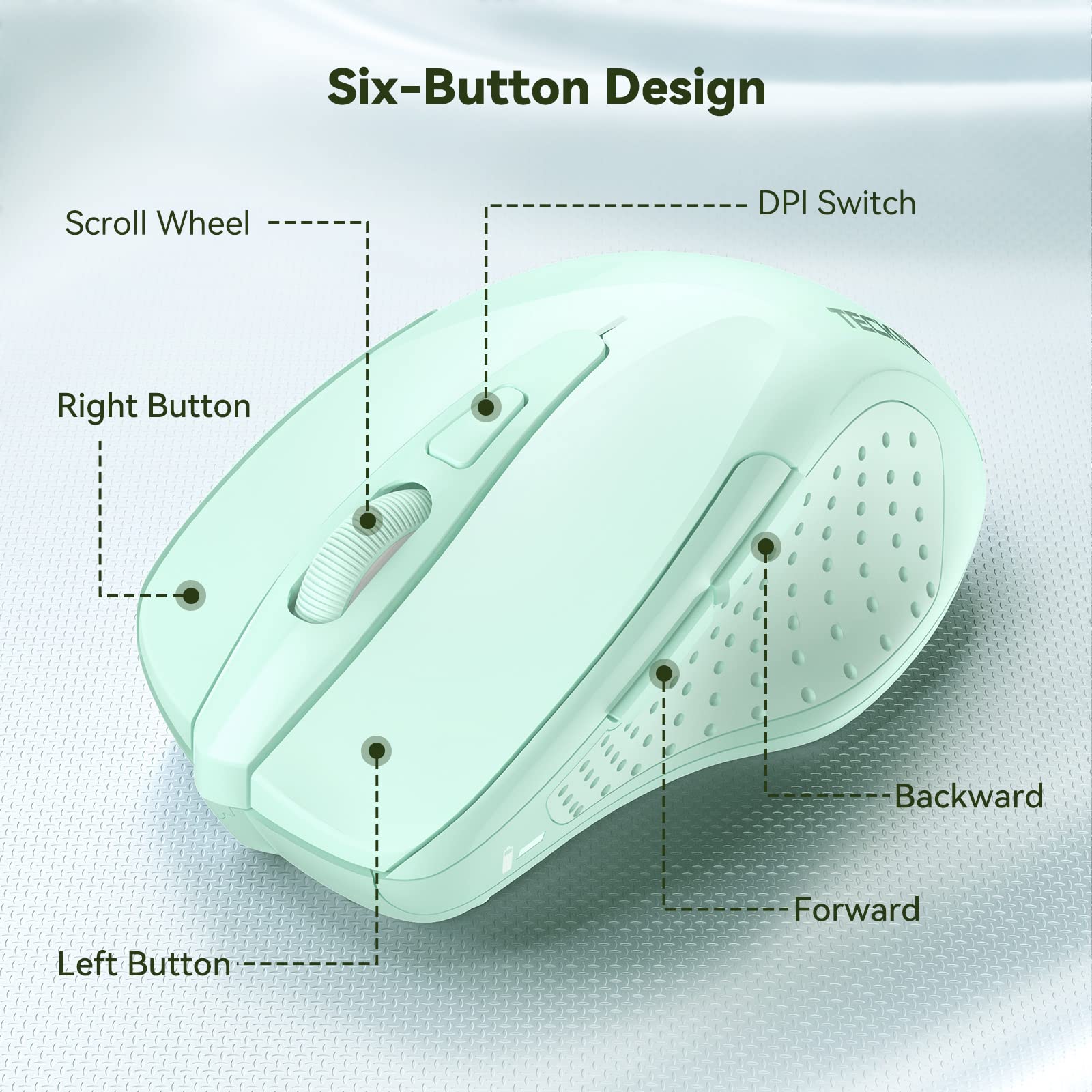 TECKNET PRO Mouse Senza Fili, 4000 DPI Mouse Wireless Ergonomico, 2,4G Mouse Ottico con Ricevitore Nano USB, 6 Pulsanti, Durata di Vita di 24 Mesi Compatibile con PC, Mac, Laptop
