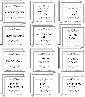 36 PCS Printed Waterproof Labels for Shampoo and Conditioner Bottles,Bathroom Soap Dispenser Organization Label Stickers White