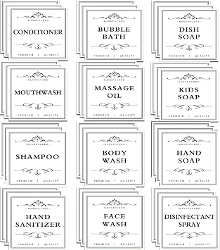 36 PCS Printed Waterproof Labels for Shampoo and Conditioner Bottles,Bathroom Soap Dispenser Organization Label Stickers White