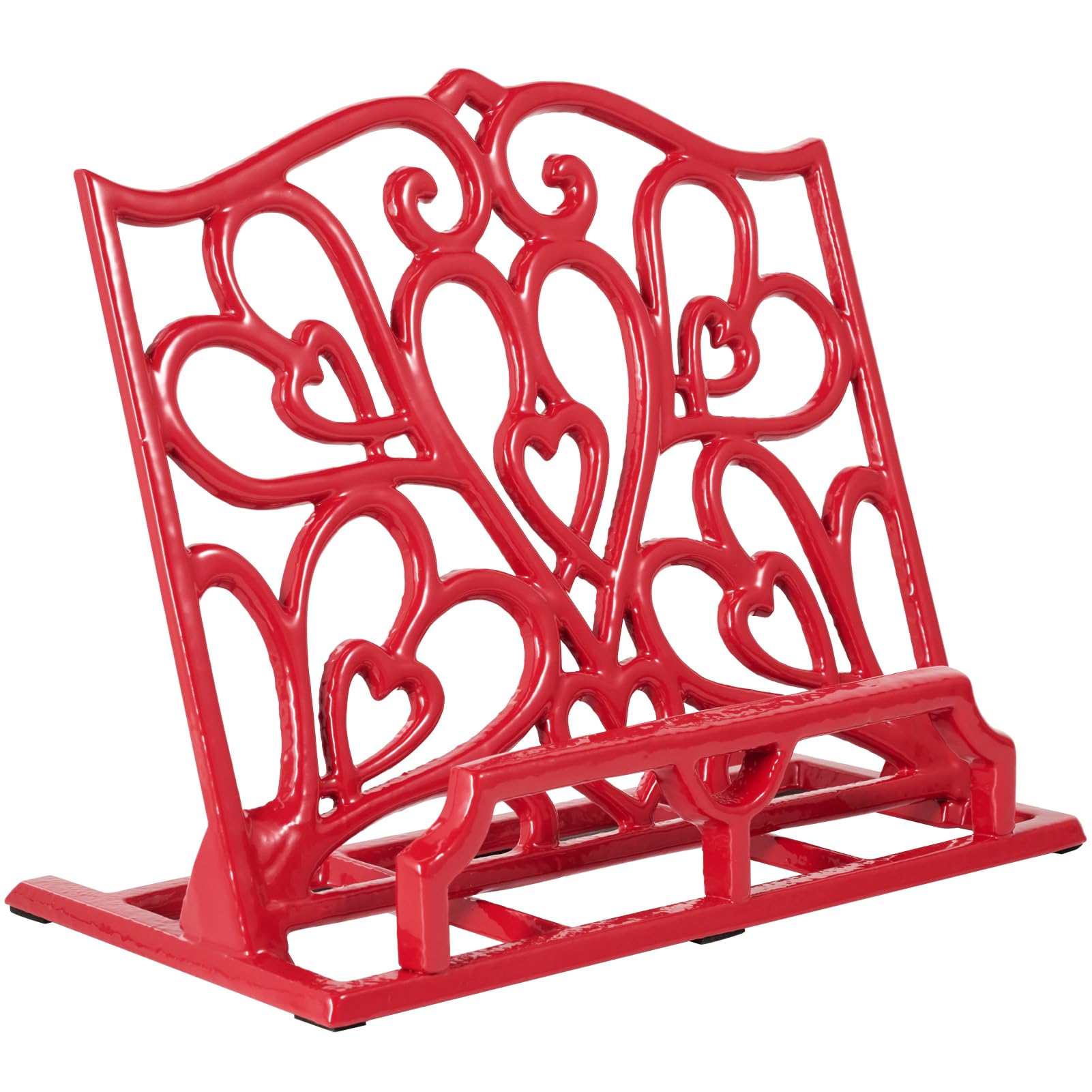 JOGREFUL Cookbook Stand, Cast Iron Heavy-Duty Recipe Book Holder, Kitchen Vintage Recipe Book Holder, Reading Rest Holder for Easel/Counter/Books/Magazine/iPad/Bible, Love Heart Pattern, Red