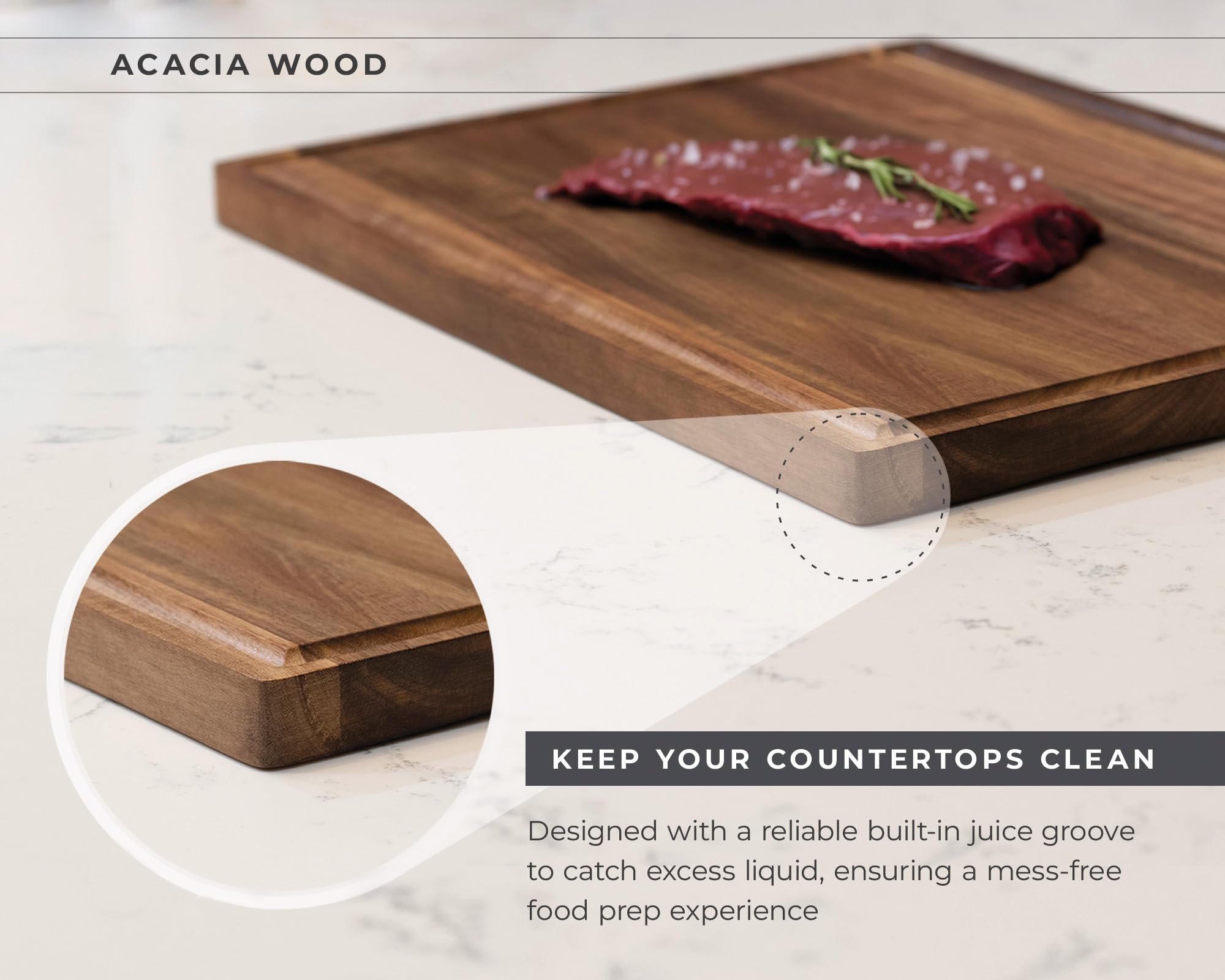 Tablas de cortar de madera de acacia de alta calidad para cocina, tabla de cortar de madera reversible con ranura para jugo, juego de tablas de cortar de madera extra grande y XL para carne, verduras,