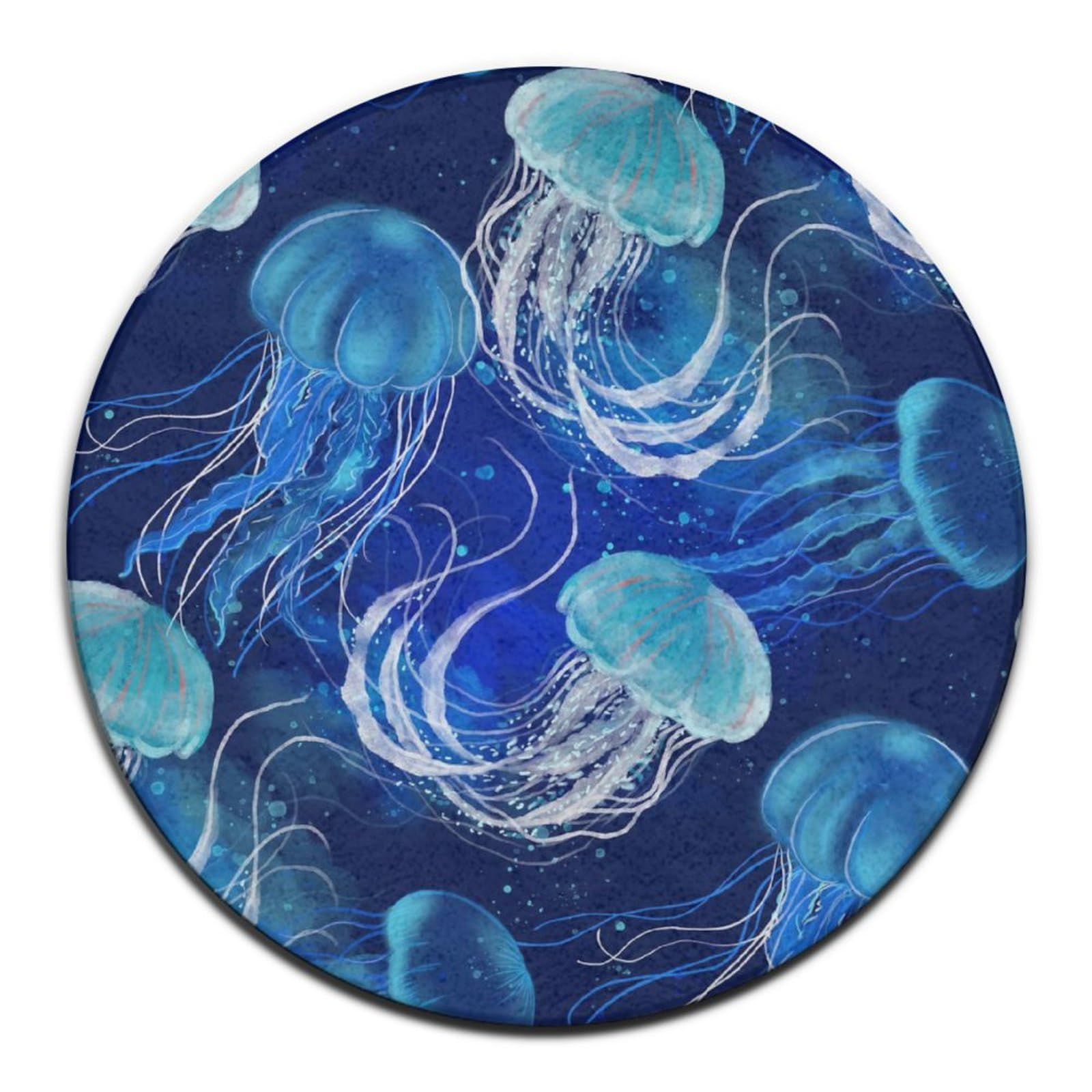 Fashion Decoration Rug Area Bedroom Comfortable Compatible with Underwater Blue Jellyfish Carpet with Non-Slip Rubber Bottom, Multi-Purpose Desk Sofa Floor Pad for Party Tent Picnic