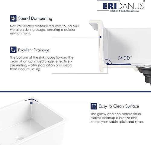 Miniatura 6 de Fregadero de cocina rectangular de cerámica Eridanus de 24 pulgadas, 23-12 x 18-12 x 10 pulgadas