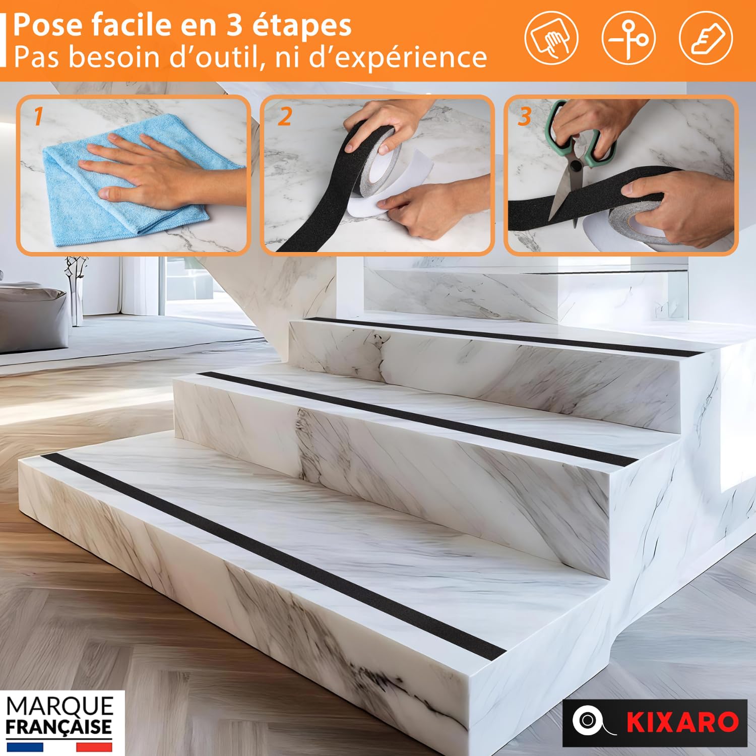 Bande Antidérapante Escalier - 10m x 5cm - Noir - Lot de 2 - Garantie