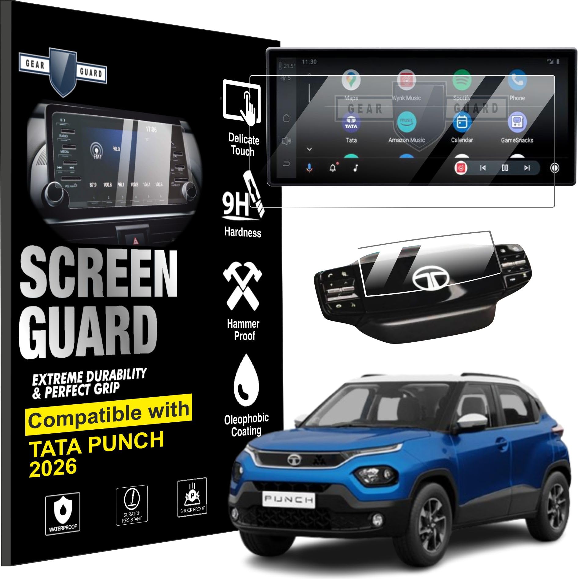 Gear Guard Unbreakable Hammer proof Screen Protector For TATA Infotainment System (Punch 2026 (10.24inch Info + Steering))-image-41