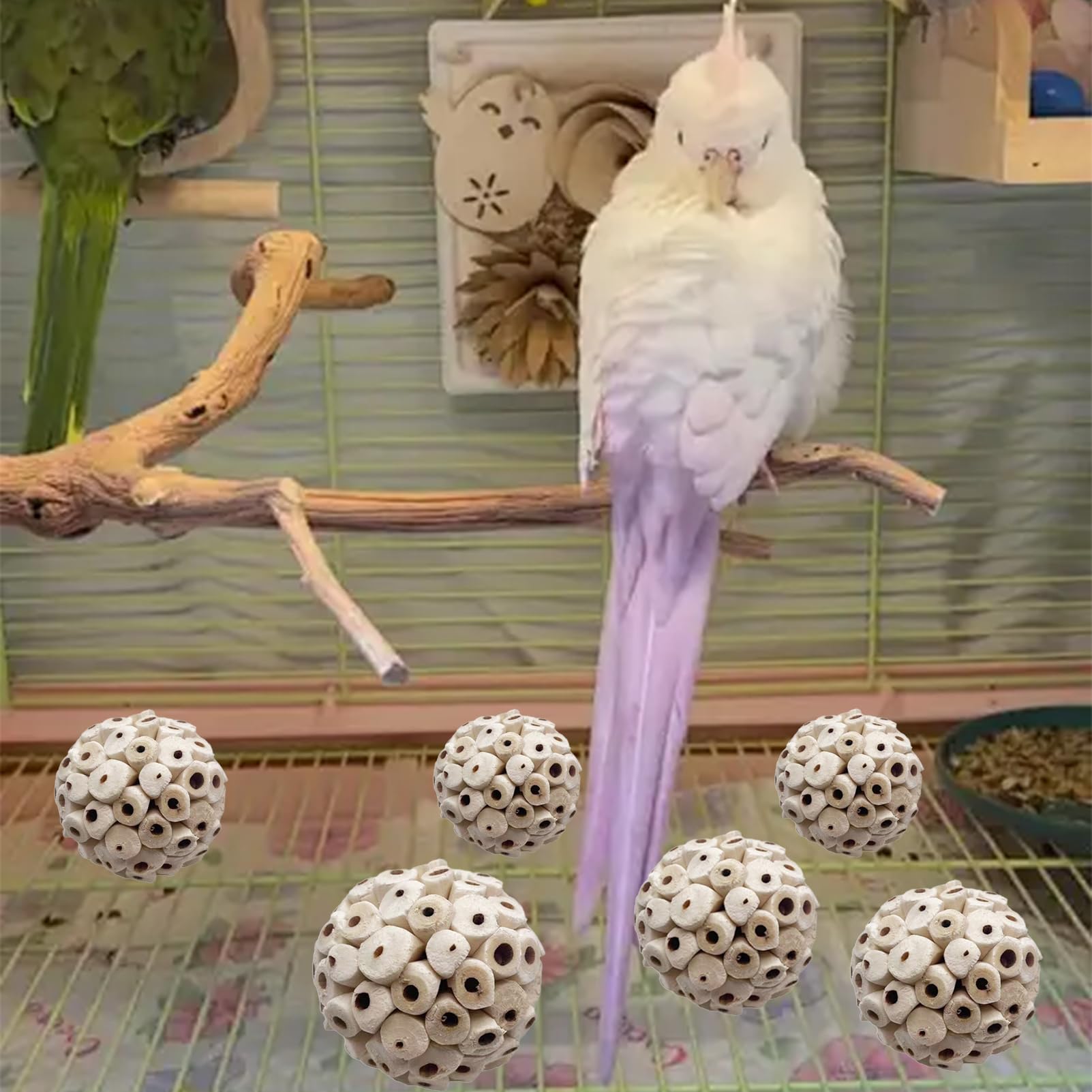 6 Pieces Sola Atta Ball Parrot Biting Toy Bird Chew Accessories Natural Sola Plant Material for Birds, Rabbits, Hamsters and Small Pets. - image 5
