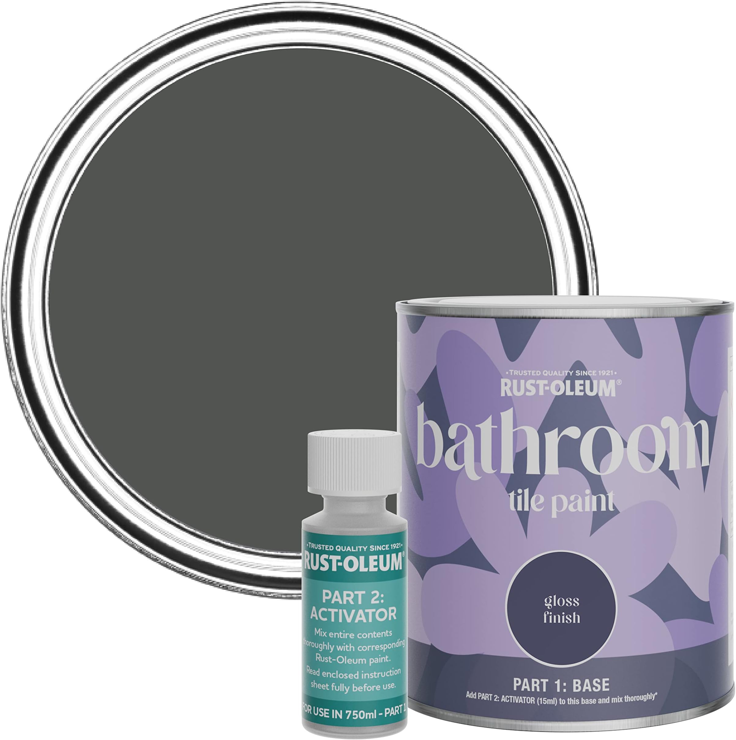Rust-Oleum Grey Water-Resistant Bathroom Tile Paint in Gloss Finish - Graphite 750ml