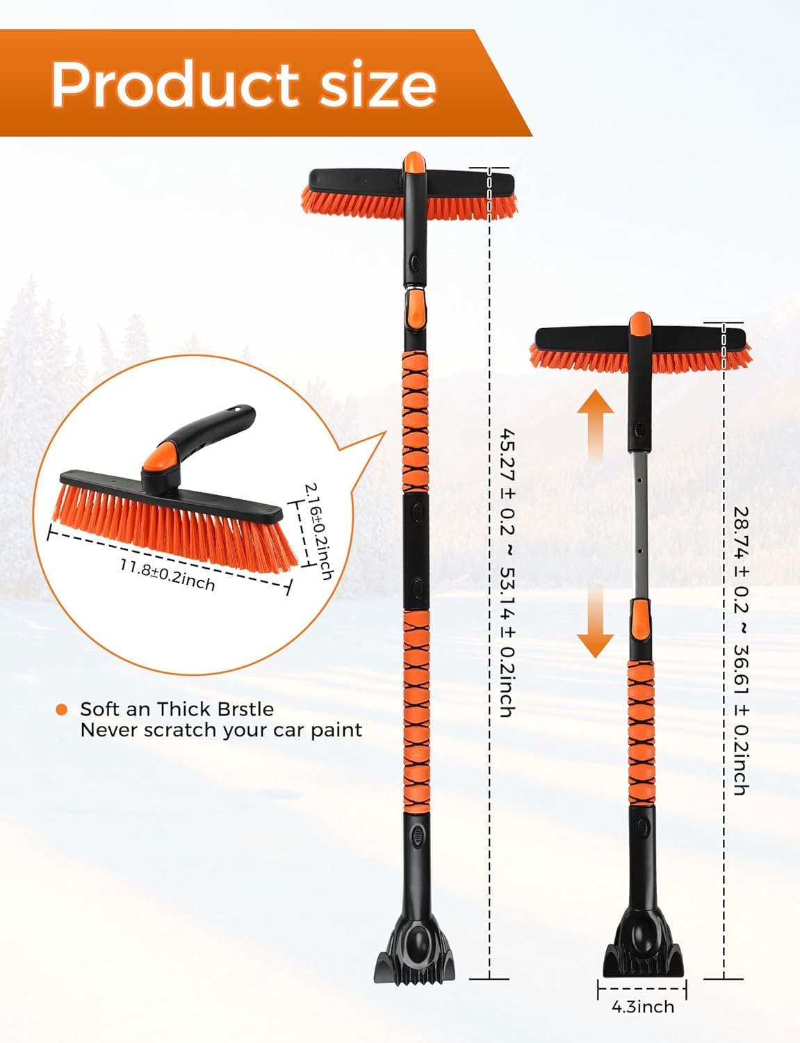 59" ice scrapers for car windshieldand extendable snow brush with foam grip and 360° pivoting brush head for christmas car auto truck suv basic 59"