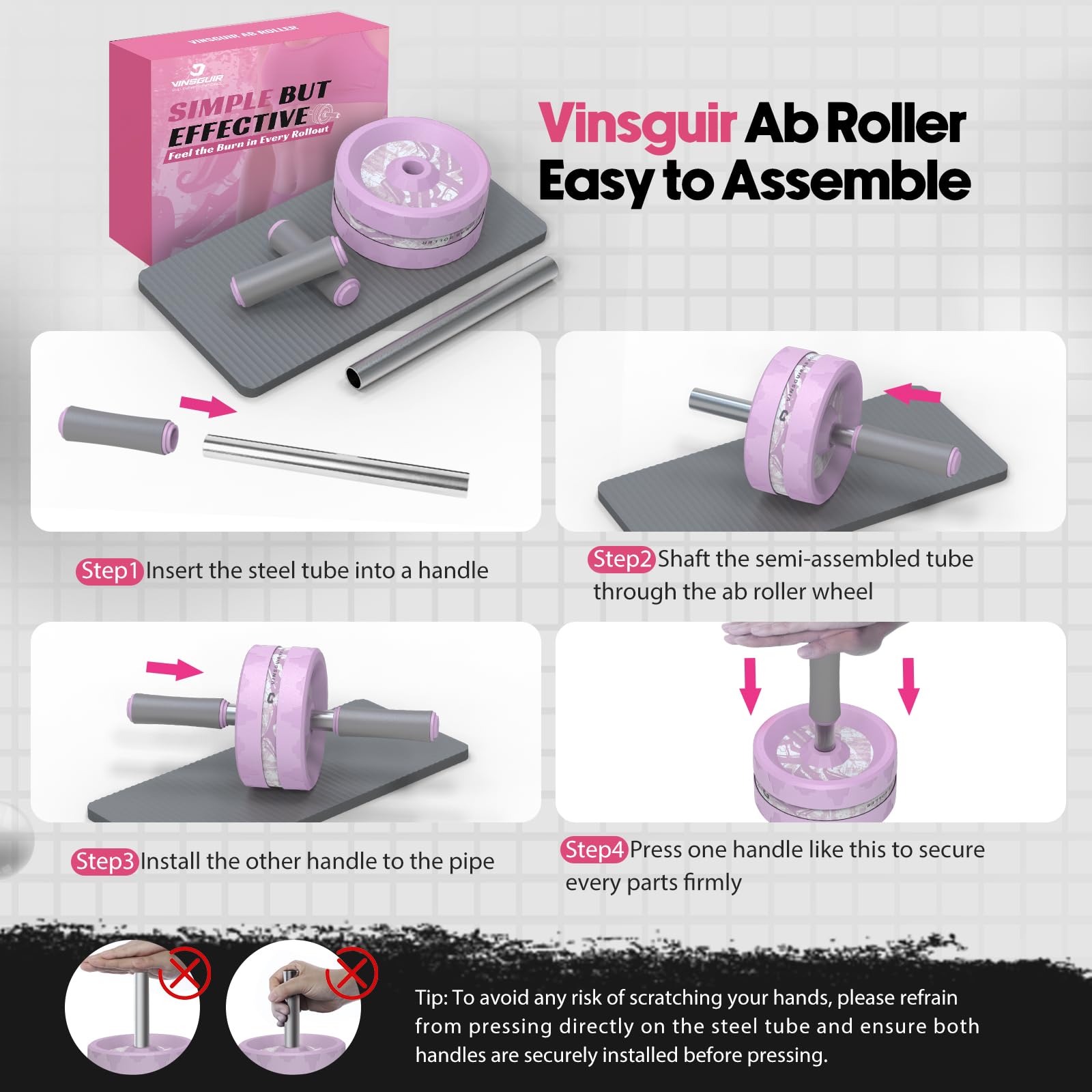 VINSGUIR Ab Roller Wheel, Abs & Core Workout Equipment for Home Gym with Knee Pad Accessories, Abdominal Wheel for Full-body Strength Training