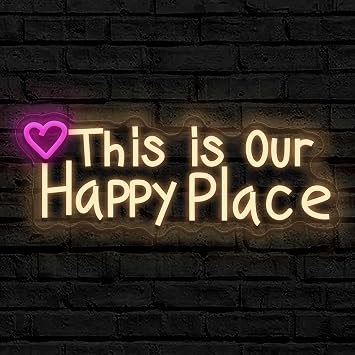 This is Our Happy Place Neon Sign,Classroom Wall Decorations | Pink Heart-Shaped LED Light with Uplifting Message, Bedroom or Classroom Decor, Christmas Gift for Teen Girls and Daughters