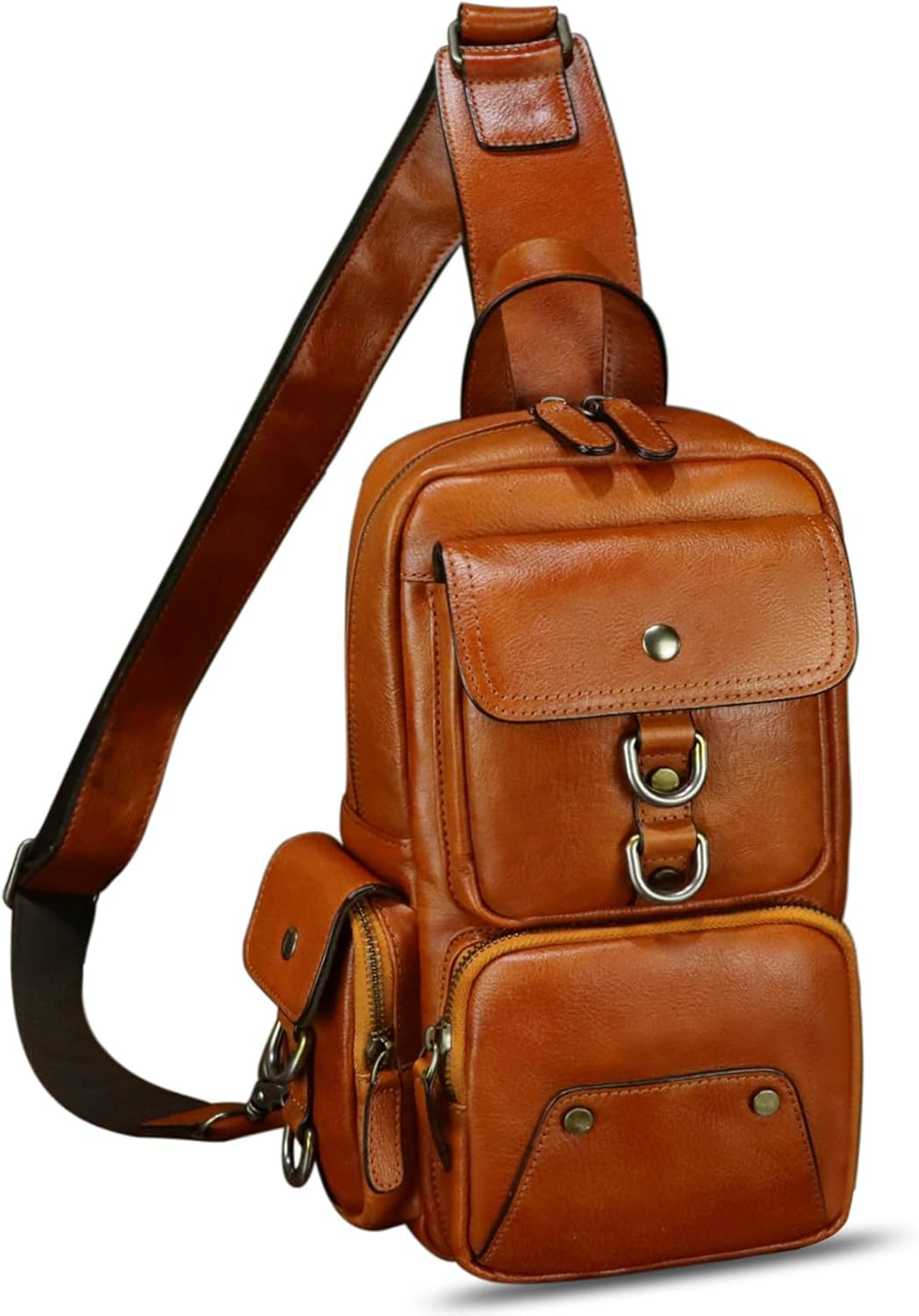 LRTO Genuine Leather Sling Bag for Men and Women Full Grain Leather Crossbody Sling Backpack Purse