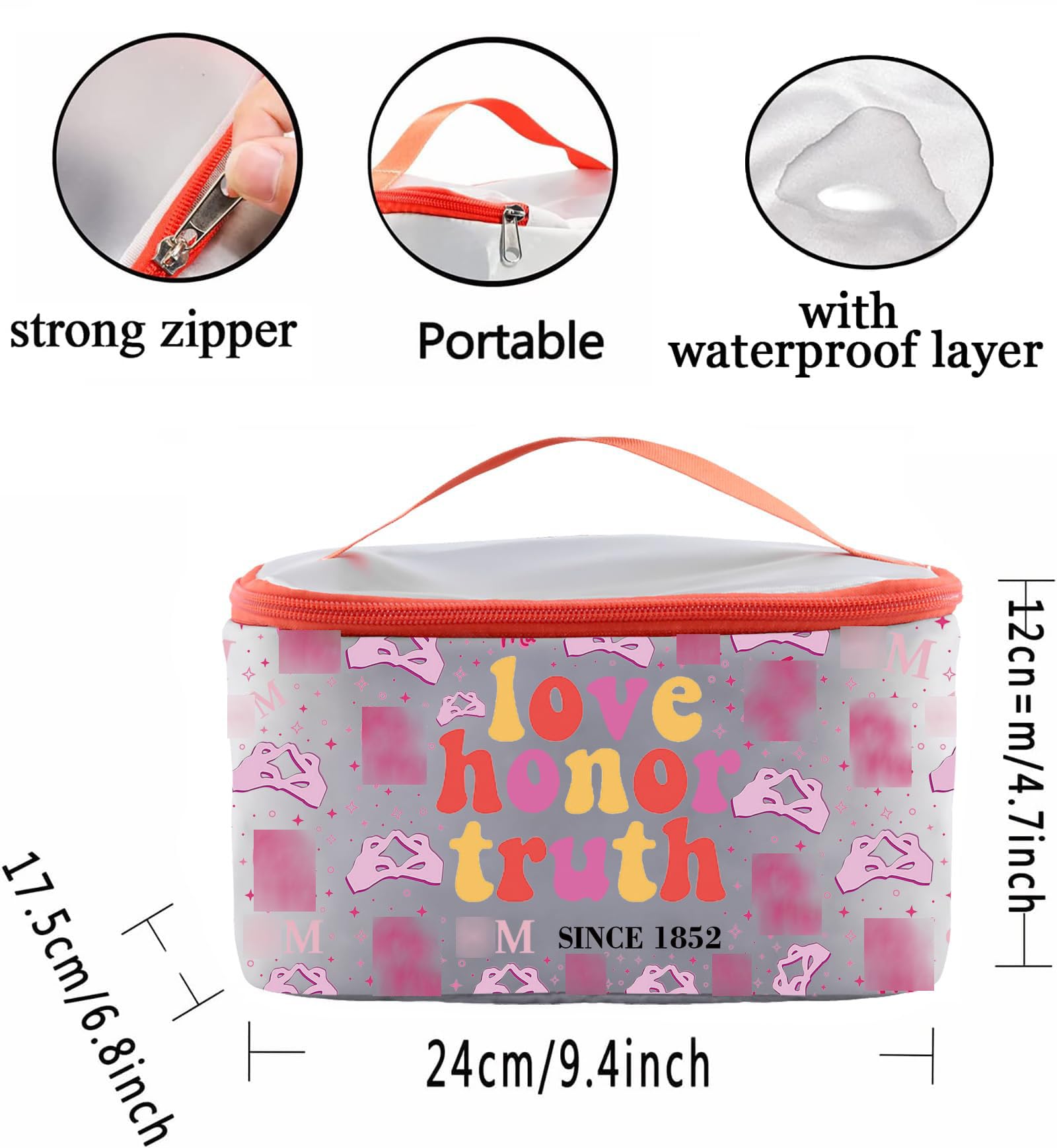 PXTIDY P M Sorority Cosmetic Case Big Little Sorority Gifts P M 1852 Sorority Makeup Organizer Bag Sorority Senior Gift