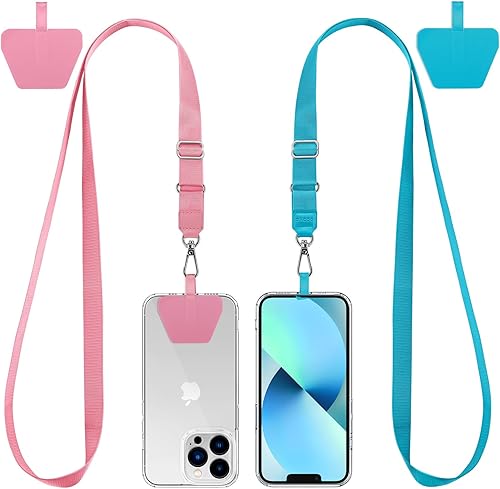 CACOE Alargado Paquete de 2 cordones para teléfono, 2 correas ajustables para el cuello, 2 parches, cordones universales cruzados para teléfono