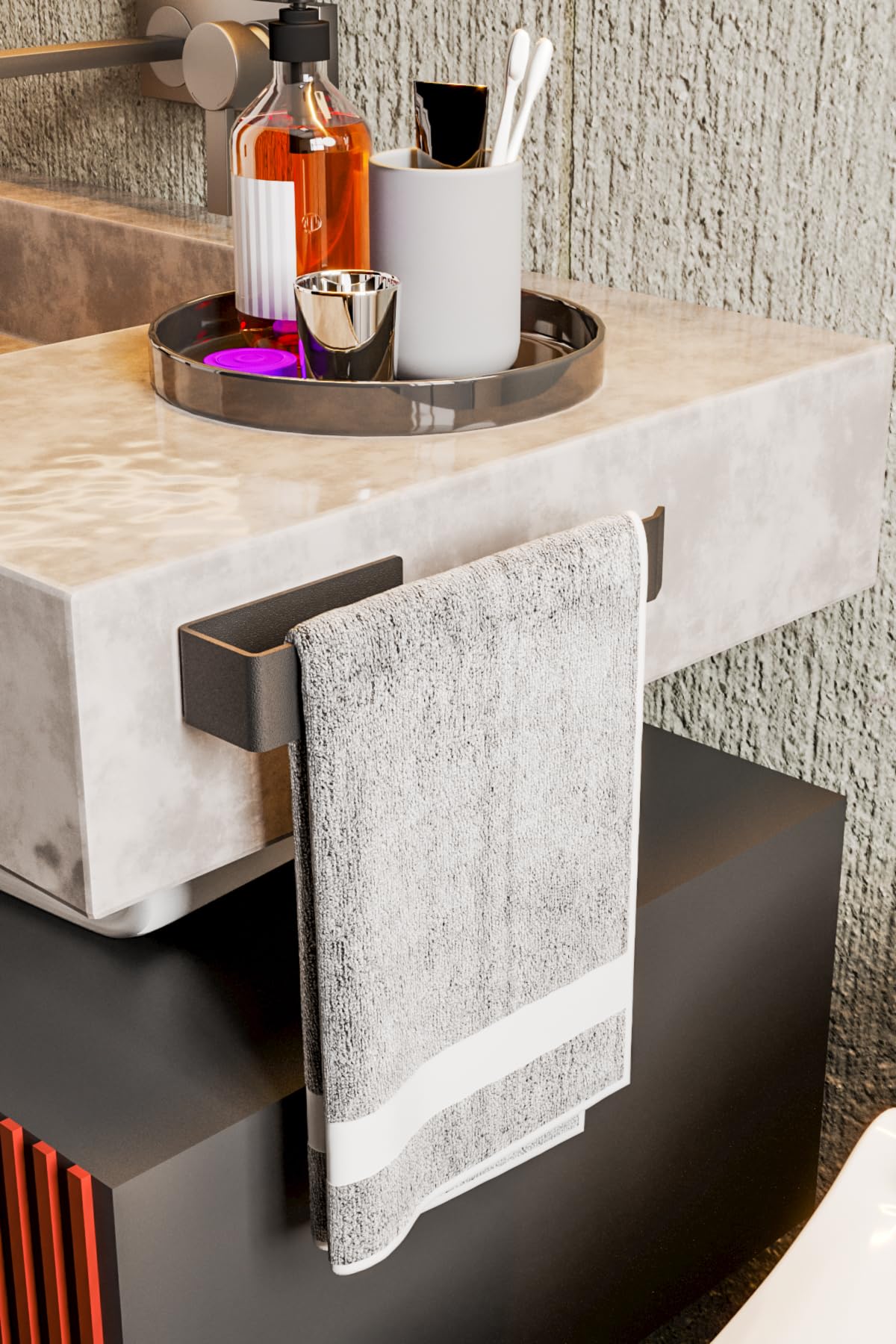 Zift Unique Paslanmaz Çelik Mat Siyah Havlu Askısı - Yapışkanlı Havluluk - Banyo & Lavabo Havlu Tutacağı - STİLO
