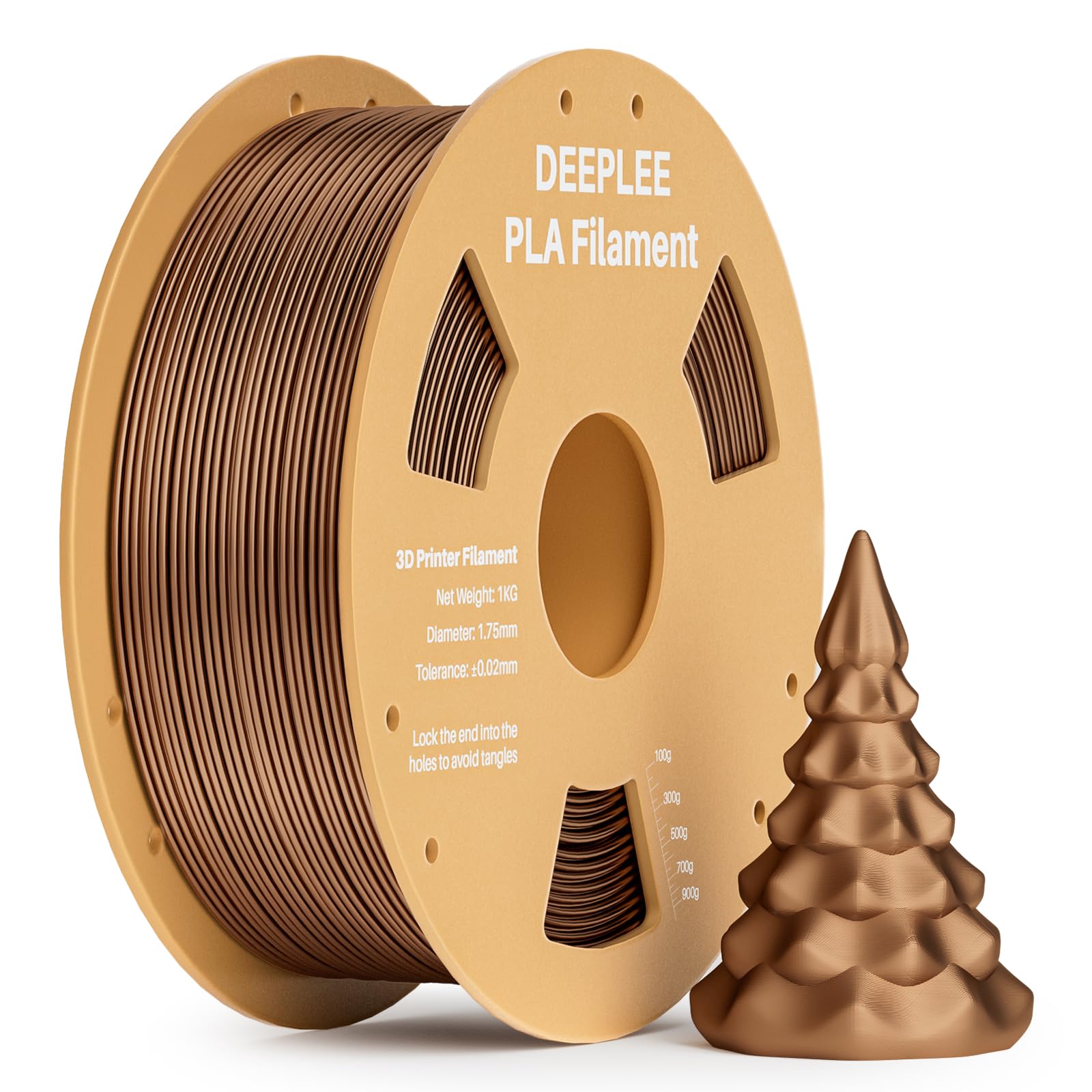 PLA 1.75mm 3D Printer Filament, 1kg Bronze | Dimensional Accuracy +/- 0.02mm, Neatly Wound, No Clogging, Vacuum Package, Fits for Most FDM 3D Printers, Cardboard Spool