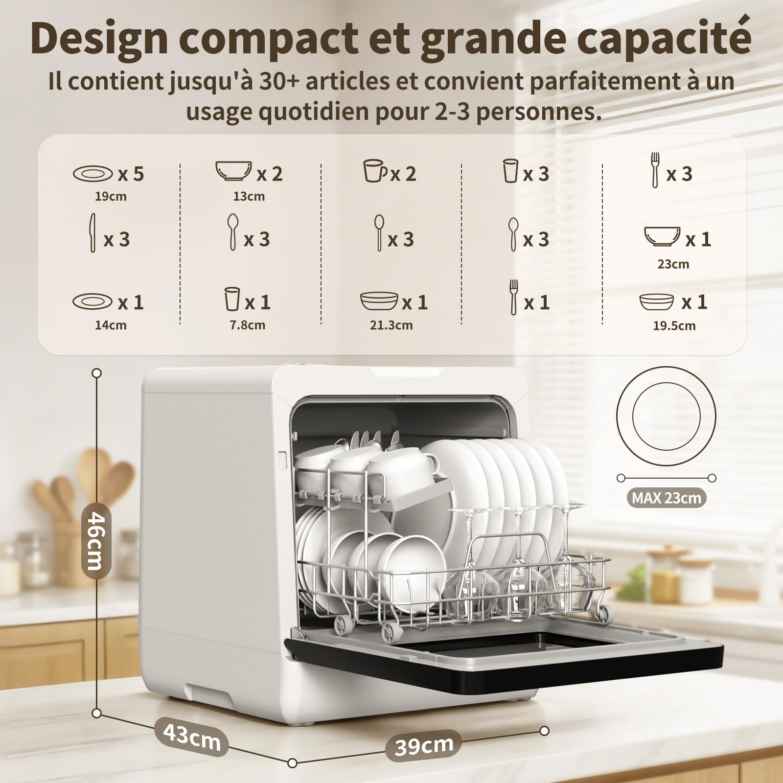 Lave-vaisselle de Table 7+3 Programmes Commande Tactile Affichage LED Réservoir d'Eau 5L