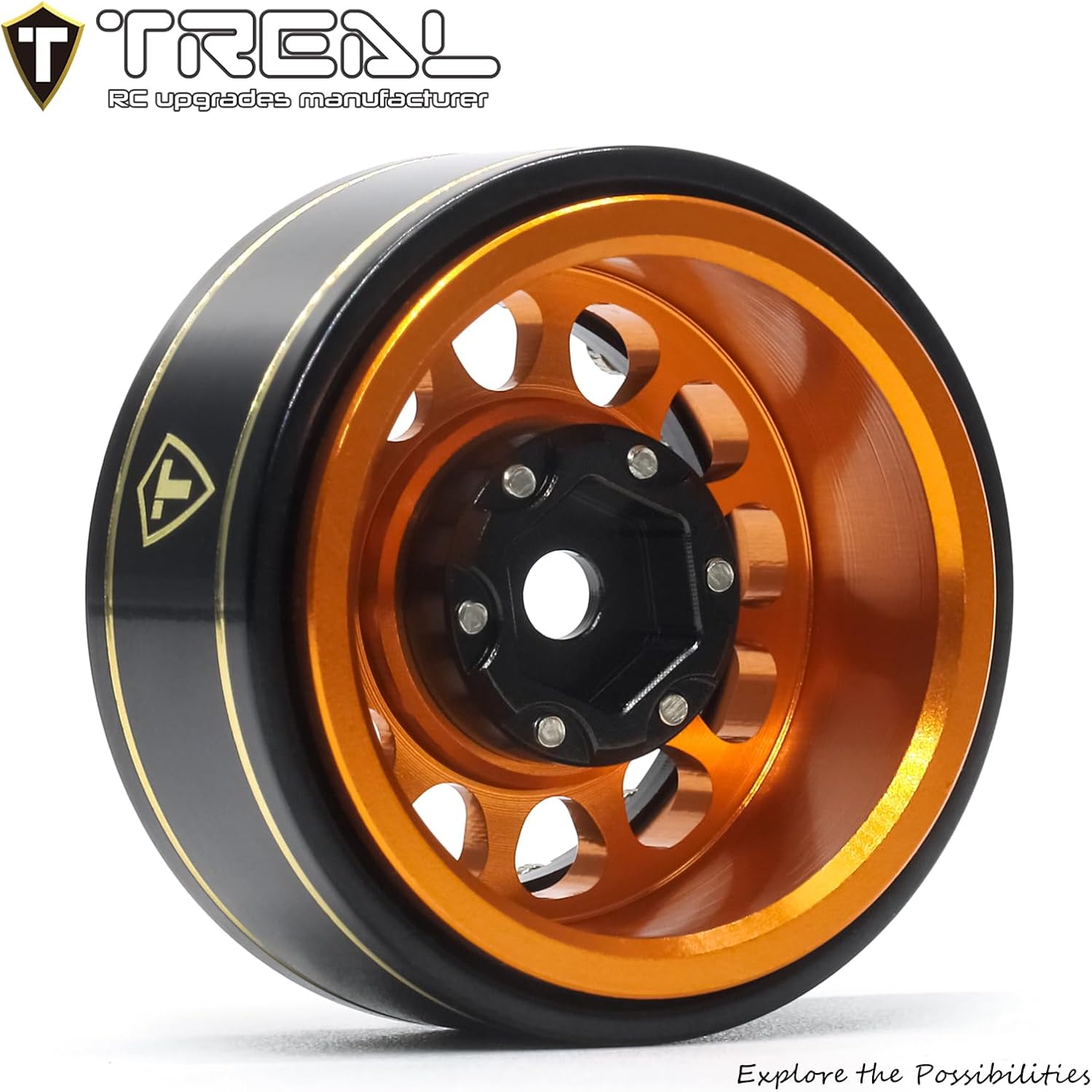 TREAL 1.0 Beadlock Wheels 12 Spokes Classic Rims (4P) for SCX24 AX24 FCX24 TRX4M 1/24 1/18 Crawler Car-Type I(Orange)