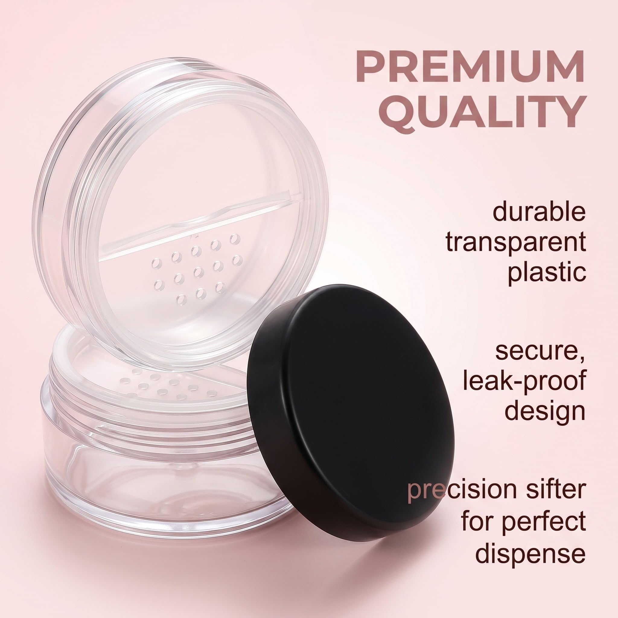 Lot de 4 Boîtes à Poudre Portables Vides – Réutilisables – 10g*2+20g*2– Transparentes avec Couvercle Noir – Tamis Amovible Intégré – Pour Femmes et Filles – Cosmétiques Voyage