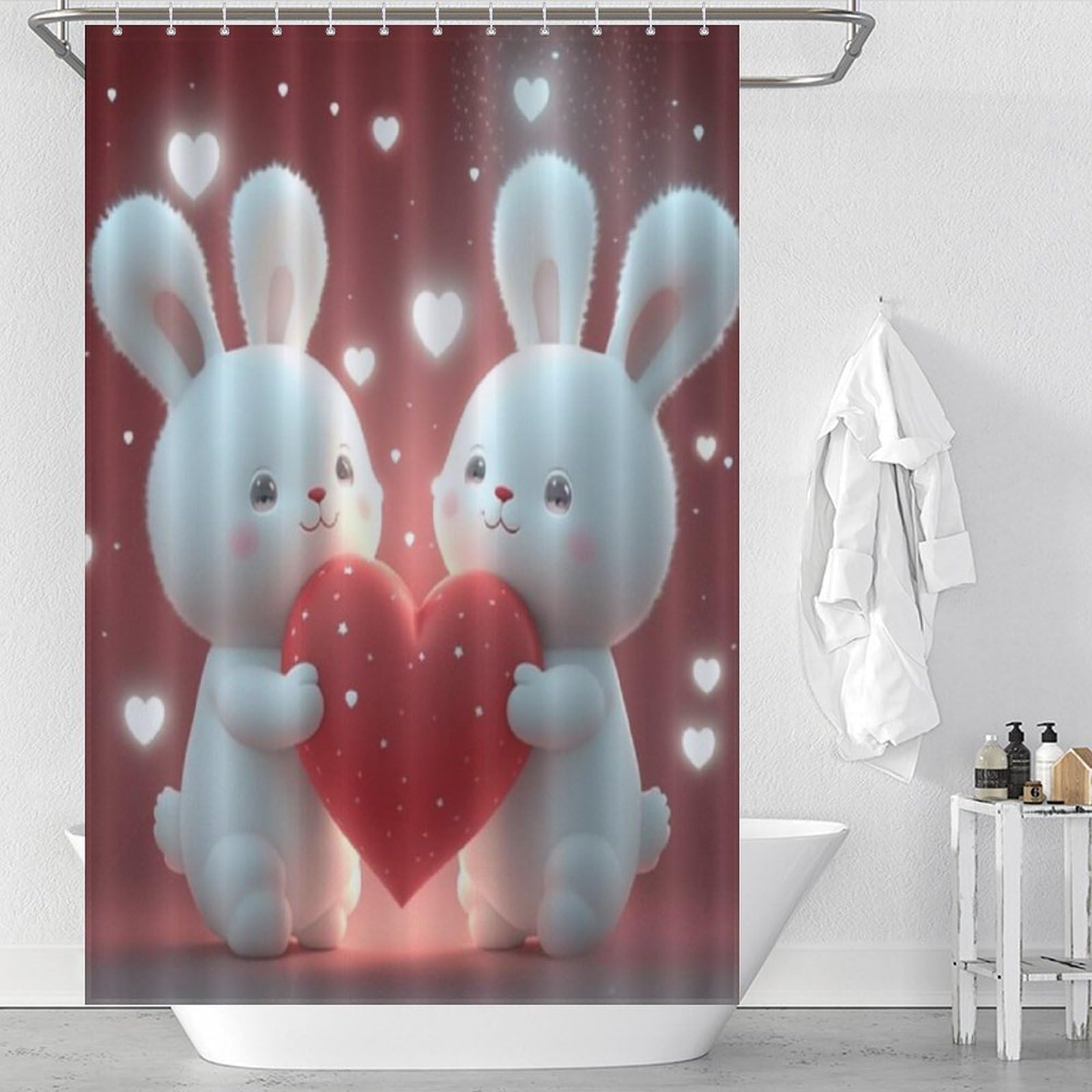 Rideau de douche lapin mignon 122x183 rideau de bain tissu imperméable avec crochets