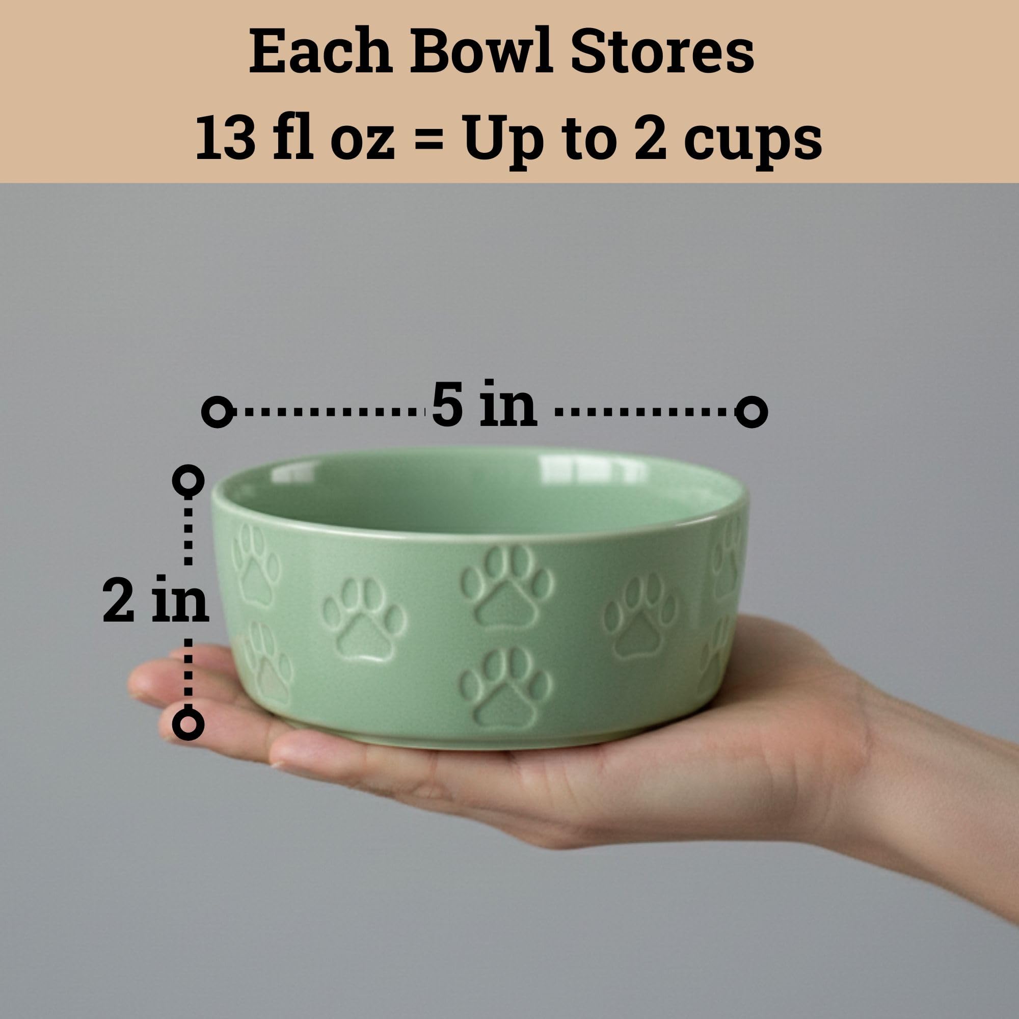 Ceramic Dog Bowl Set of 2 with Anti-Skid Base - 5" Wide x 2" Tall Ceramic Dog Bowls for Small Dogs - 2 Cup Capacity Food and Water Bowls for Dogs - Rubber Bottom Pet Bowl Set of 2 for Small Pets