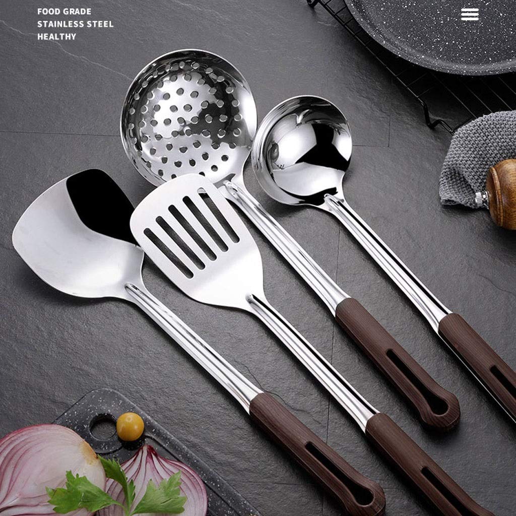 Espátula De Acero Inoxidable con Mango De Veta De Madera, Cuchara para Sopa, Pala para Freír, Colador, Utensilios De Cocina, Juego De Cocina para El Hogar