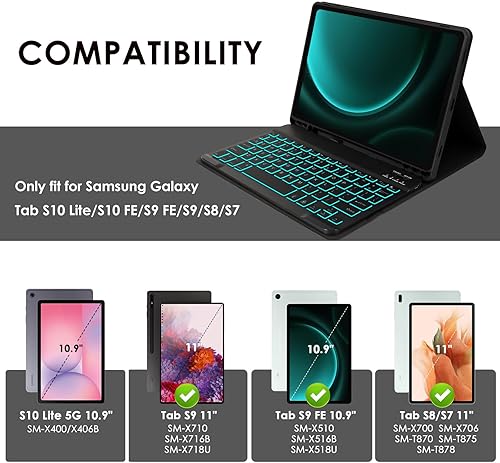 Miniatura 2 de LAMA Funda con teclado retroiluminado para Samsung Galaxy Tab 11 pulgadas S8 2022 (SM-X700X706)S7 2020 (SM-T870SM-T875SM-T878), funda de teclado