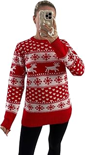 Crazy Fashion Knitted Christmas Jumpers for Women Ladies Plus Size Reindeer Round Neck Long Sleeve Xmas Snowflake Casual Winter Sweater Chunky Kids Jumper Top UK 8-22
