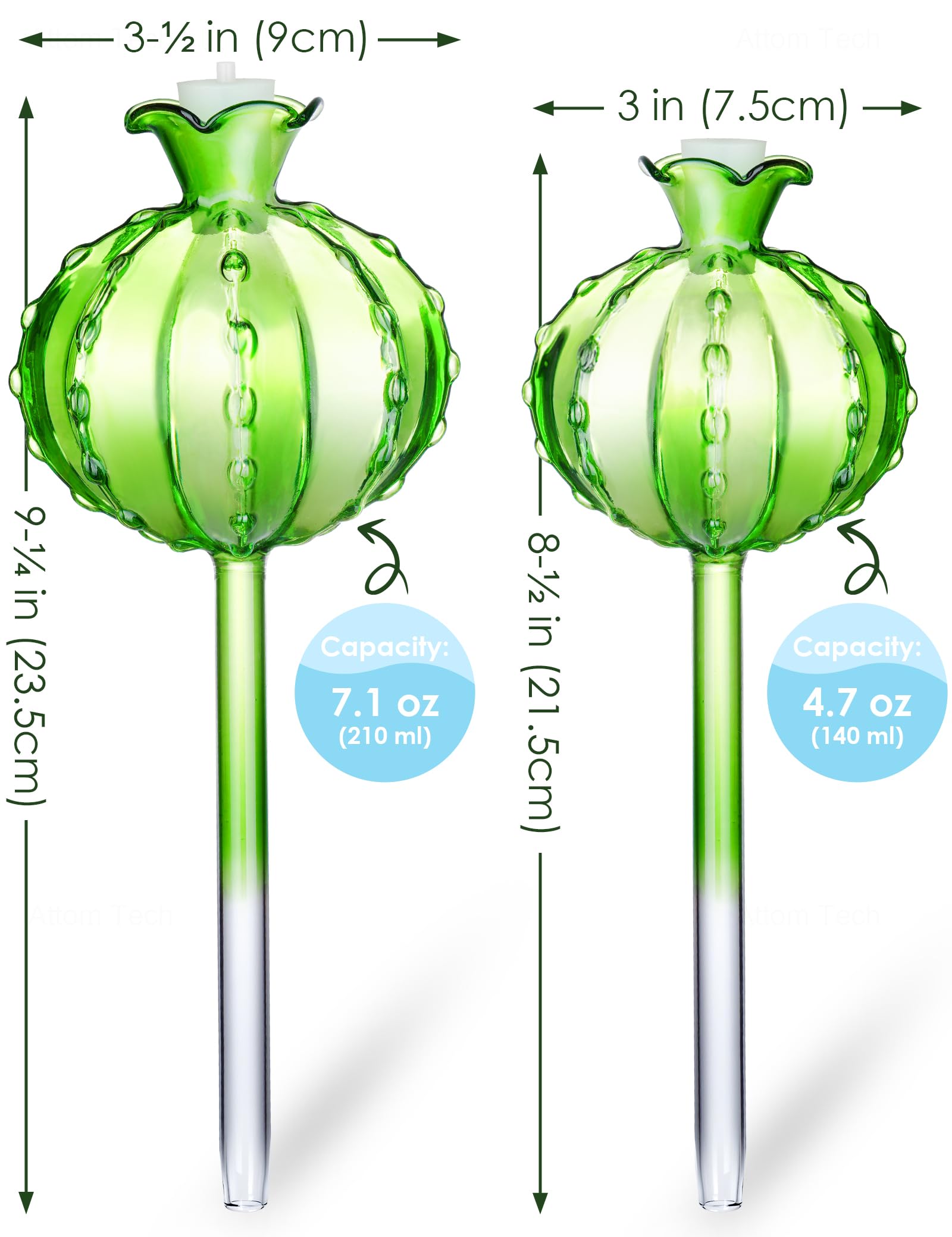 NiHome Confezione da 4 globi di irrigazione per piante in vetro, per piante in vaso, in vetro verde, per cactus, sistema di irrigazione automatico, mini sistema di irrigazione automatico, confezione