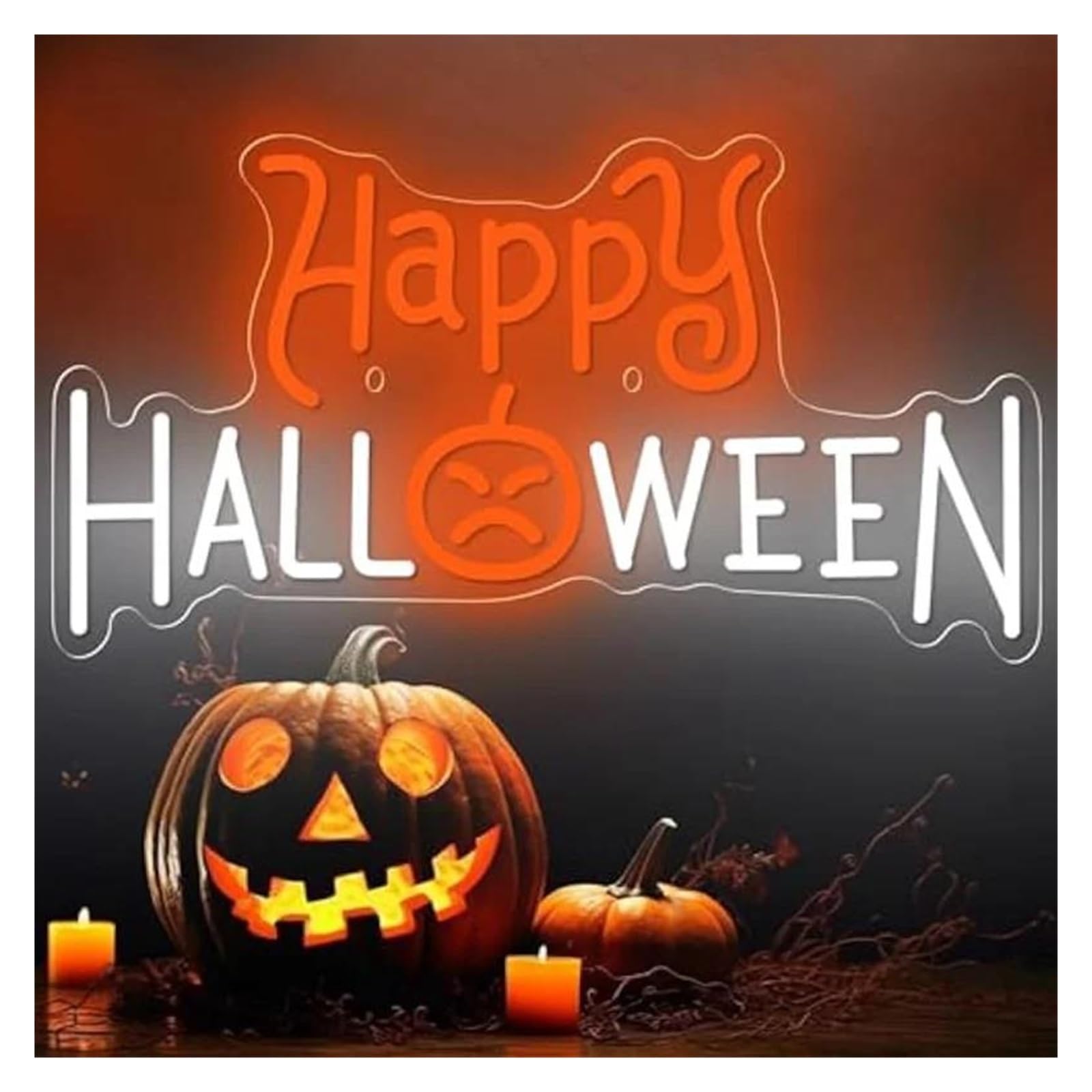 RONGCH Hanging Art Neon Signs Happy Halloween Pumpkin Neon Sign for Wall Decor Dimmable Holiday Home Bar Party Shop Decor Backdrop 40x20cm