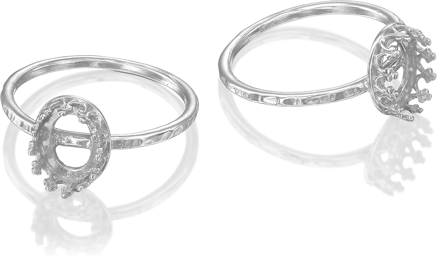 Stera Jewelry 925 Sterling Silver 2 Pcs Size 6-8 Ring with 5x8 mm Oval Bezel