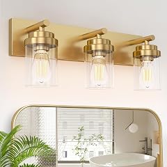 IZORRO Bathroom Vanity Light Fixture 3-Light 22 Inch Gold Bathroom Light Fixtures Over Mirror with Clear Glass Shade