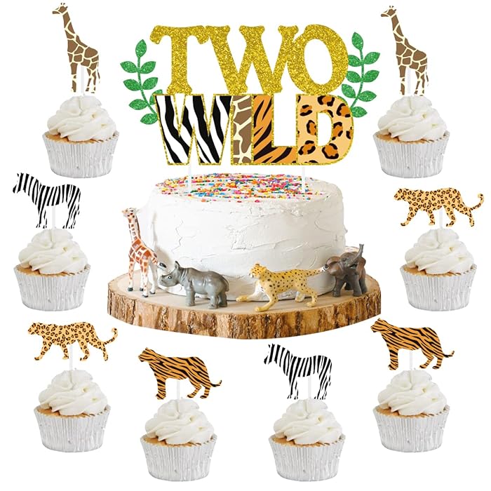 Buy Two Wild Cake Topper Jungle Animals Cupcake Toppers, Safari Animal Second Birthday