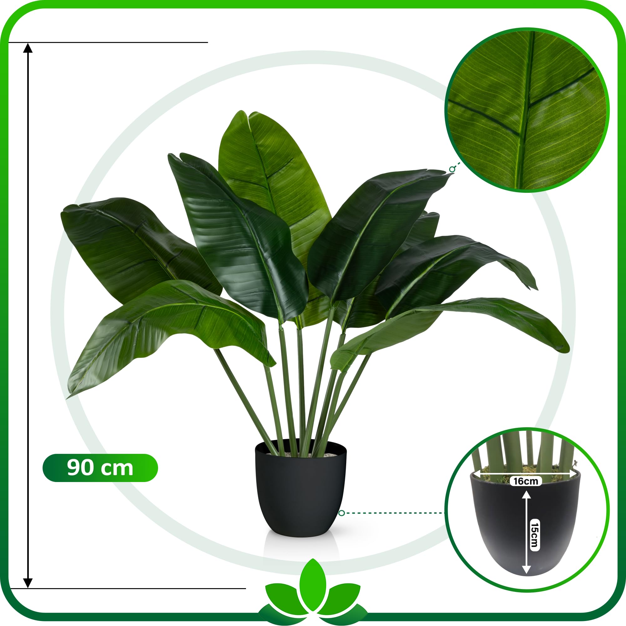 PASCH® 2 x sztuczna roślina bananowa, duża (90 cm) – trwała i wierna naturze | sztuczne rośliny duże | sztuczne rośliny | palma | sztuczne drzewo zapewnia naturalną atmosferę
