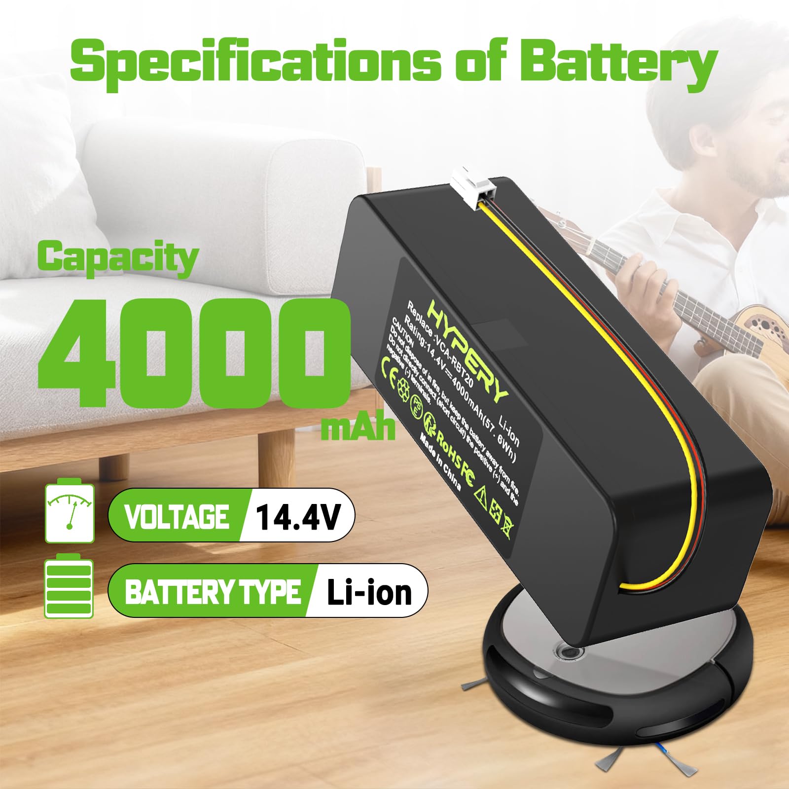 Batteria di ricambio agli ioni di litio da 14,4 V 4000 mAh, compatibile con Samsung Navibot VCA-RBT20 SR8855 SR8730 SR8845 SR8825 SR8850 SR8750 DJ96-00113C DJ96-0083C DJ96-0136B