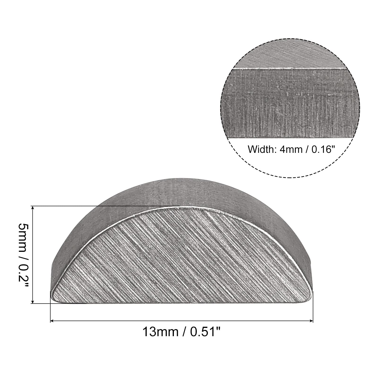 sourcing map Clavette Demi Lune 25pcs 45# Acier 13mm Longueur x 5mm Largeur x 4mm Épaisseur Demi-cercle Clé