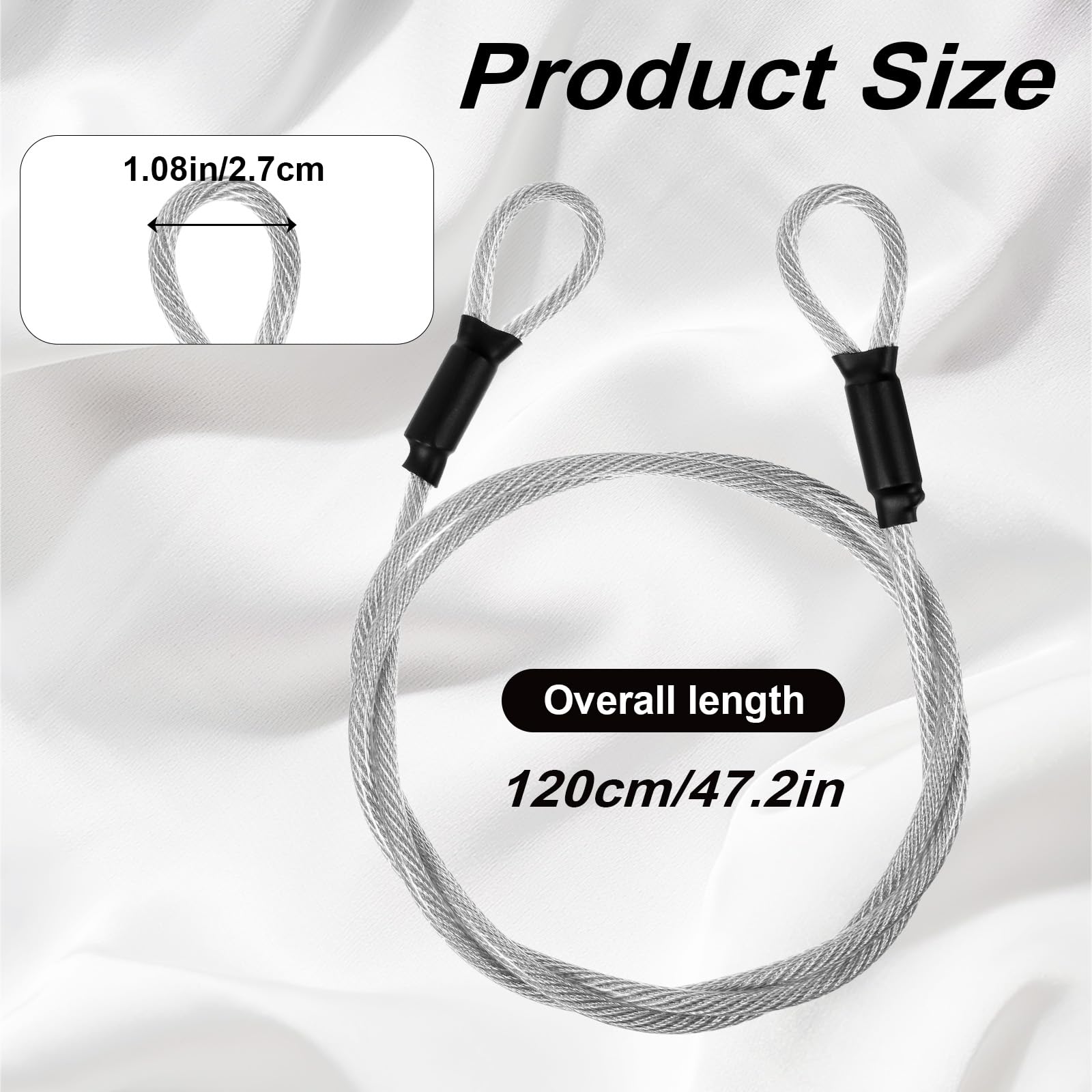 Security Steel Cable Coated Double Loop Cable Lock Luggage Lock Wire Rope 5mm x 1.2m Safety Wire Rope Flexible Security Cables Locks Braided Steel Lanyard Chains for Outdoor Gate Locks Bike Padlock - Image 2