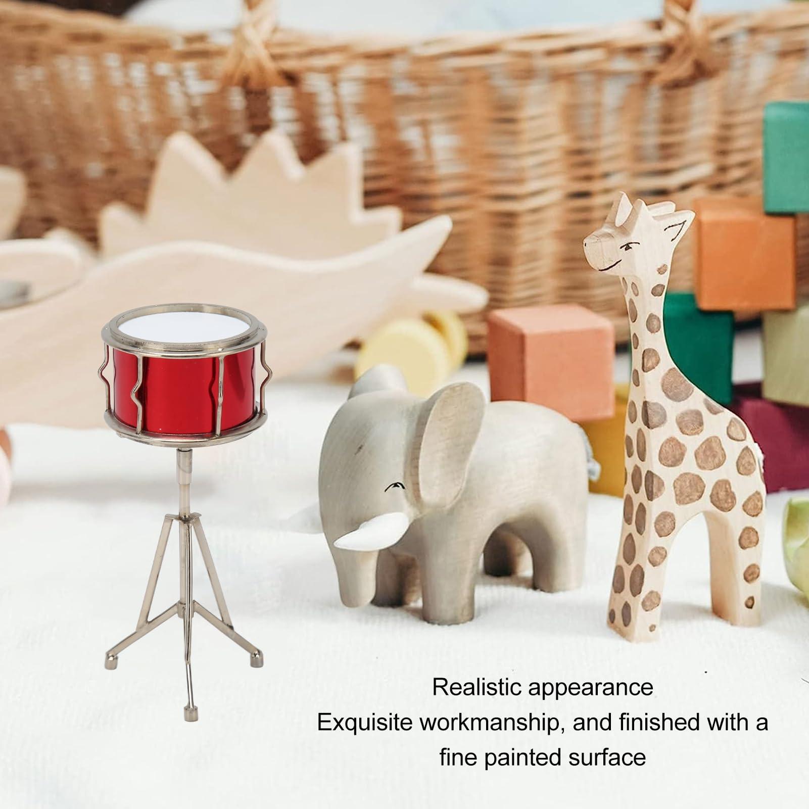 Pilipane Miniatur Snaredrums mit Kasten, Zartes und Realistisches Aussehen, Kleine Musikinstrumente aus Kupfer, Puppenhaus Musikinstrumente Modell für Bücherregal, Schreibtisch, Nachttisch