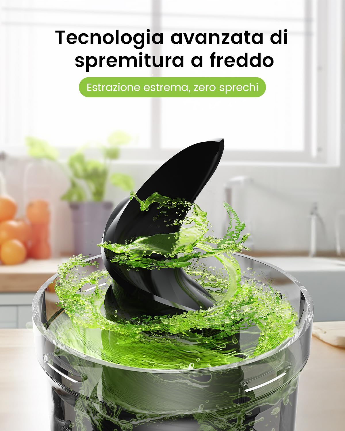 Slow Juicer, spremiagrumi da 130 mm e contenitore da 1,8 l, spremiagrumi a freddo per frutta e verdura intera, facile da installare e pulire, senza BPA