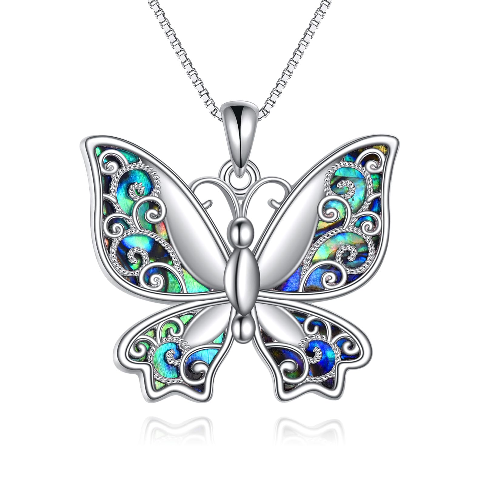 YAFEINI Schmetterling Kette für Damen S925 Sterling Silber Keltische Halskette Anhänger Abalone Muschel für Mädchen
