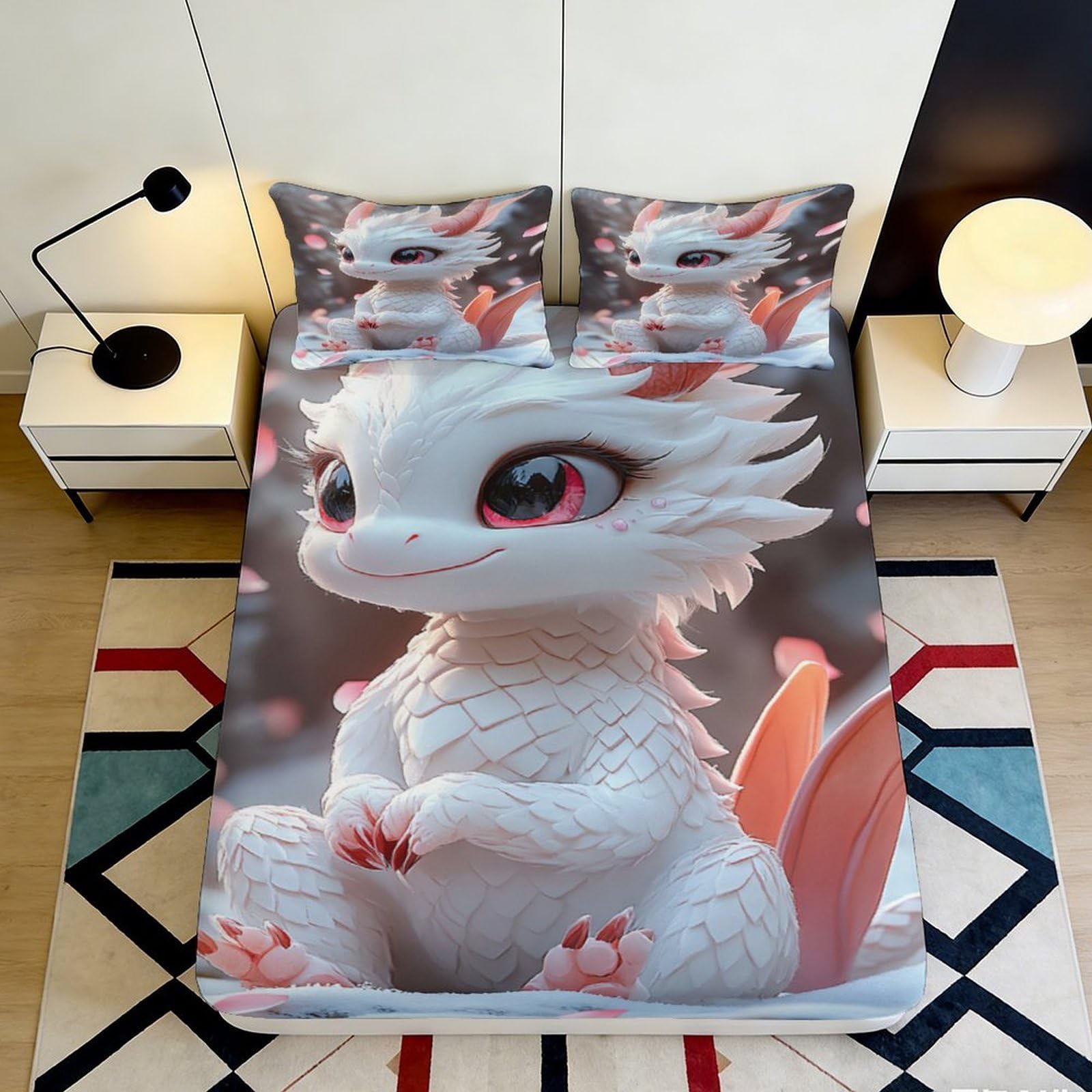 3D Printed Cartoon Dragon Fitted Sheet Microfiber Deep Pocket Non-Slip Bedroom Bedding Cartoon Dragon Mattress Fitted Cover for Adults 140x200x25cm