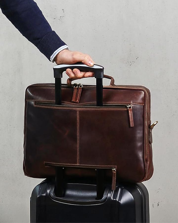 SID & VAIN Simon Laptoptas van premium leer, zakelijke tas, XL, groot voor heren en dames, 15,4 inch laptop, extra laptophoes, schoudertas, aktetas, handgemaakt, bruin-cognac, X-Large, aktetas